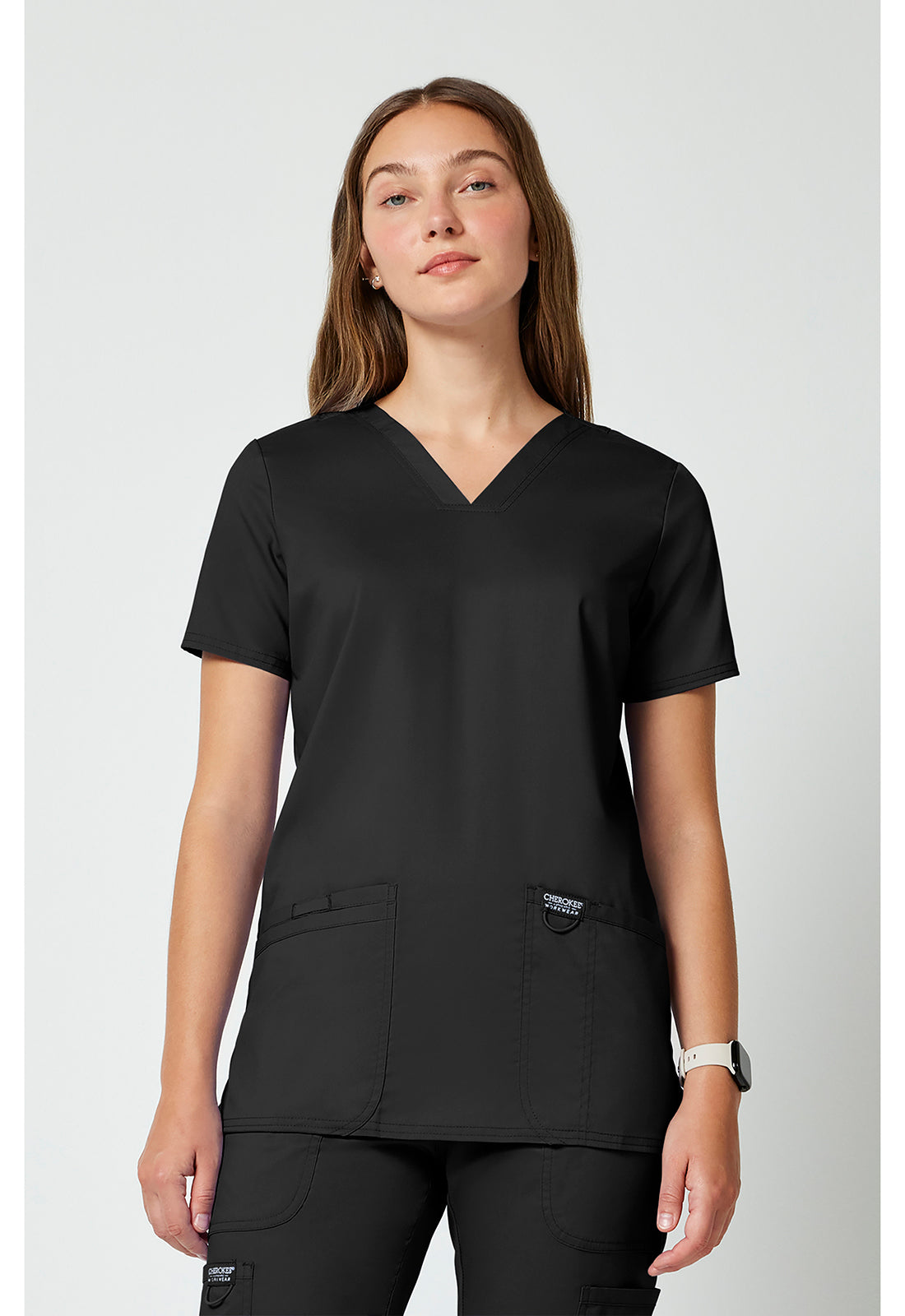 Cherokee WWE620 V-Neck Top - Black (front)