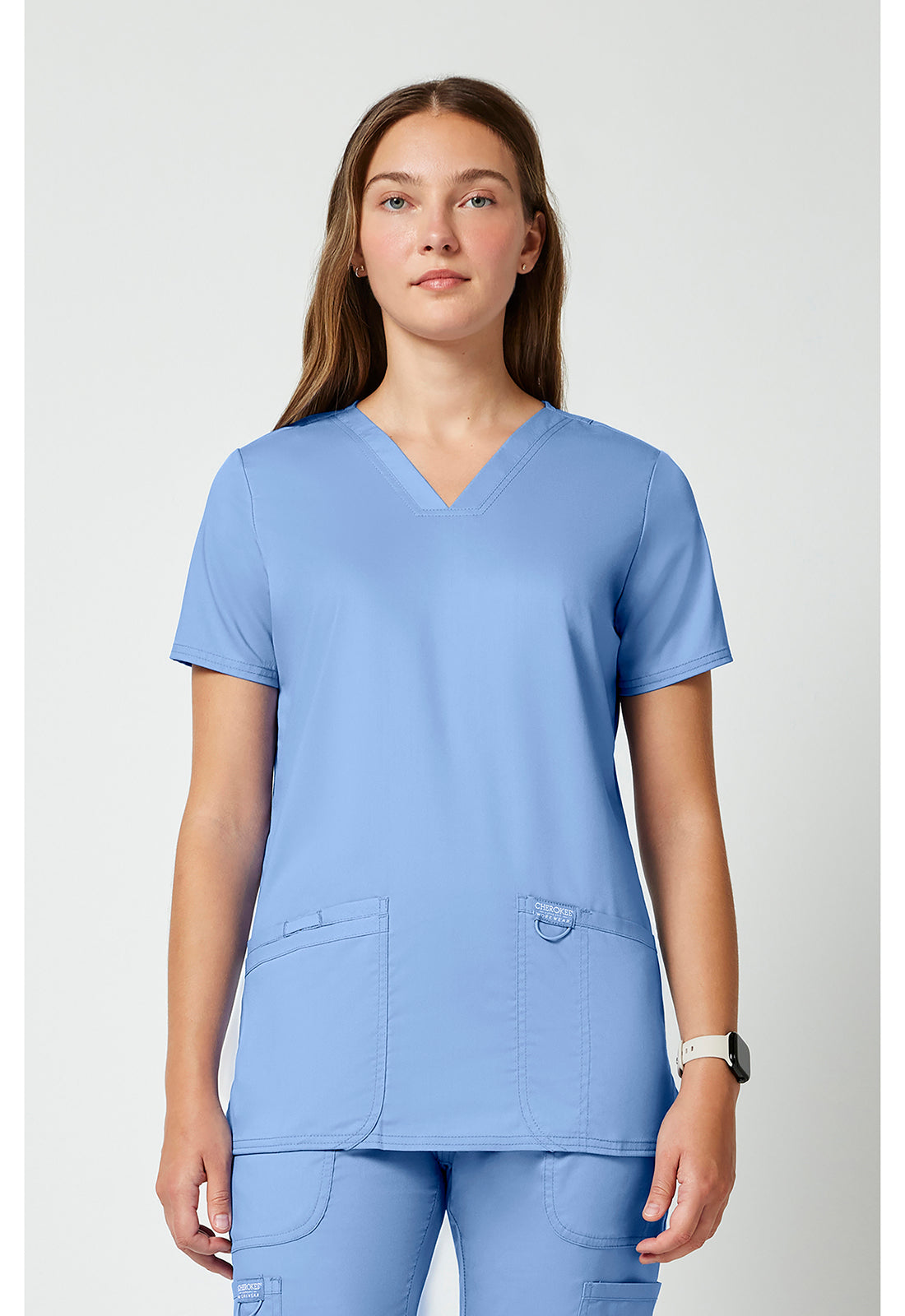 Cherokee WWE620 V-Neck Top - Ciel Blue (front)