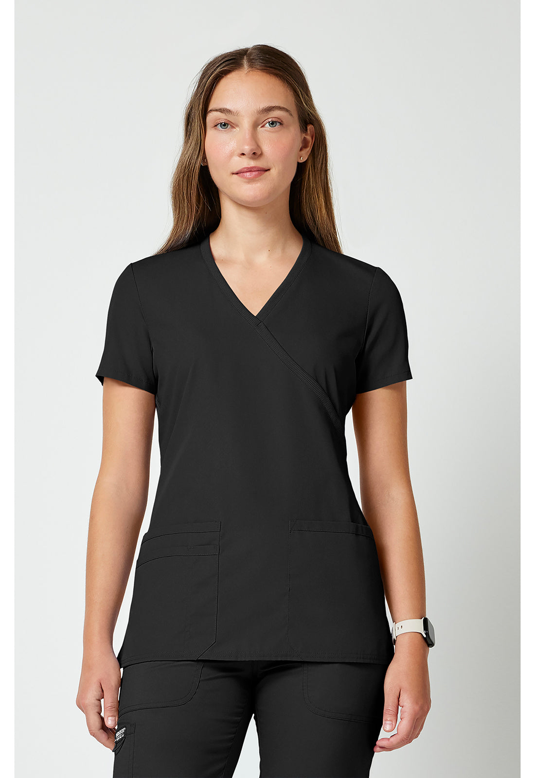 Cherokee WWE650 Mock Wrap Top - Black (front)