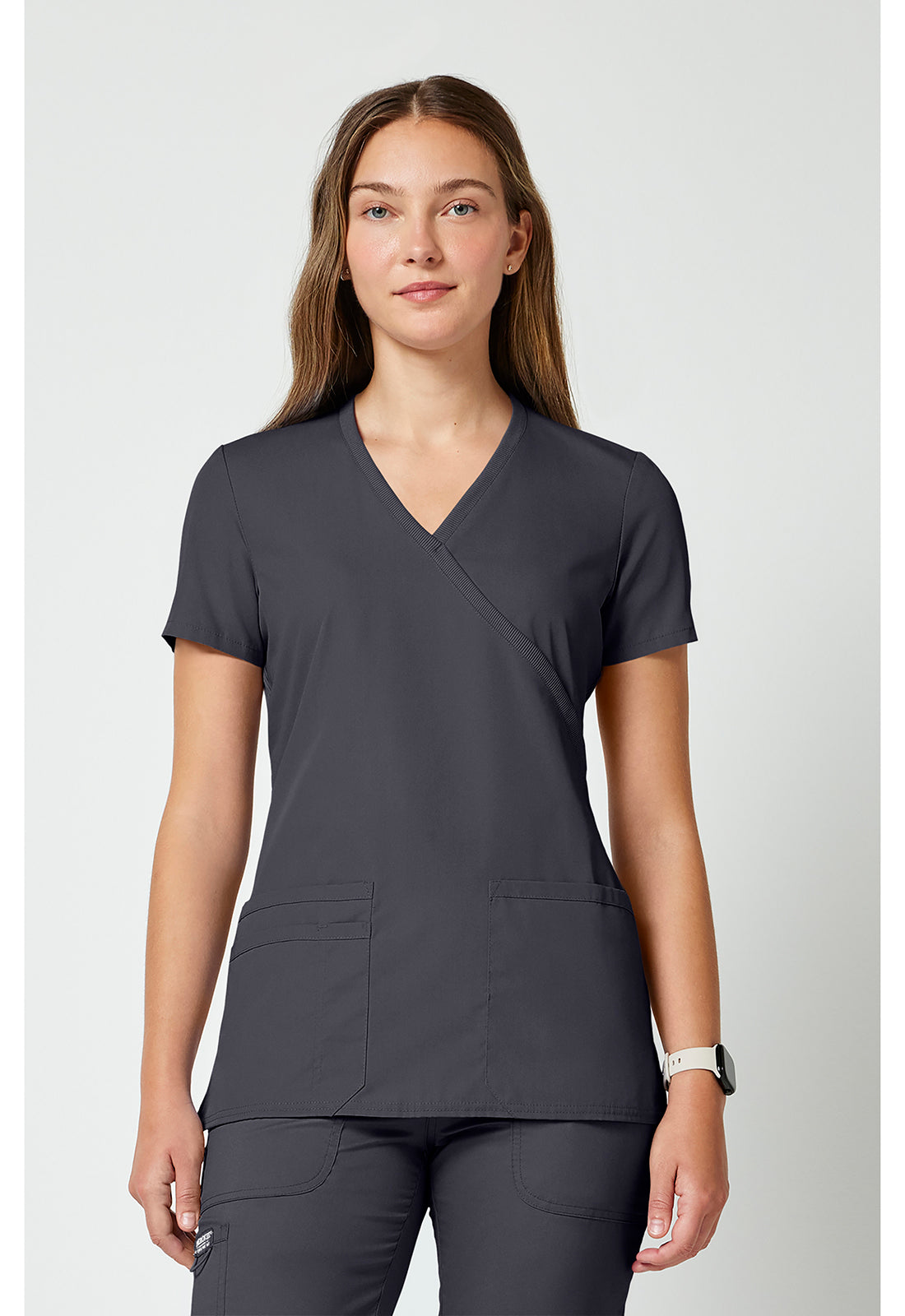 Cherokee WWE650 Mock Wrap Top - Pewter (front)