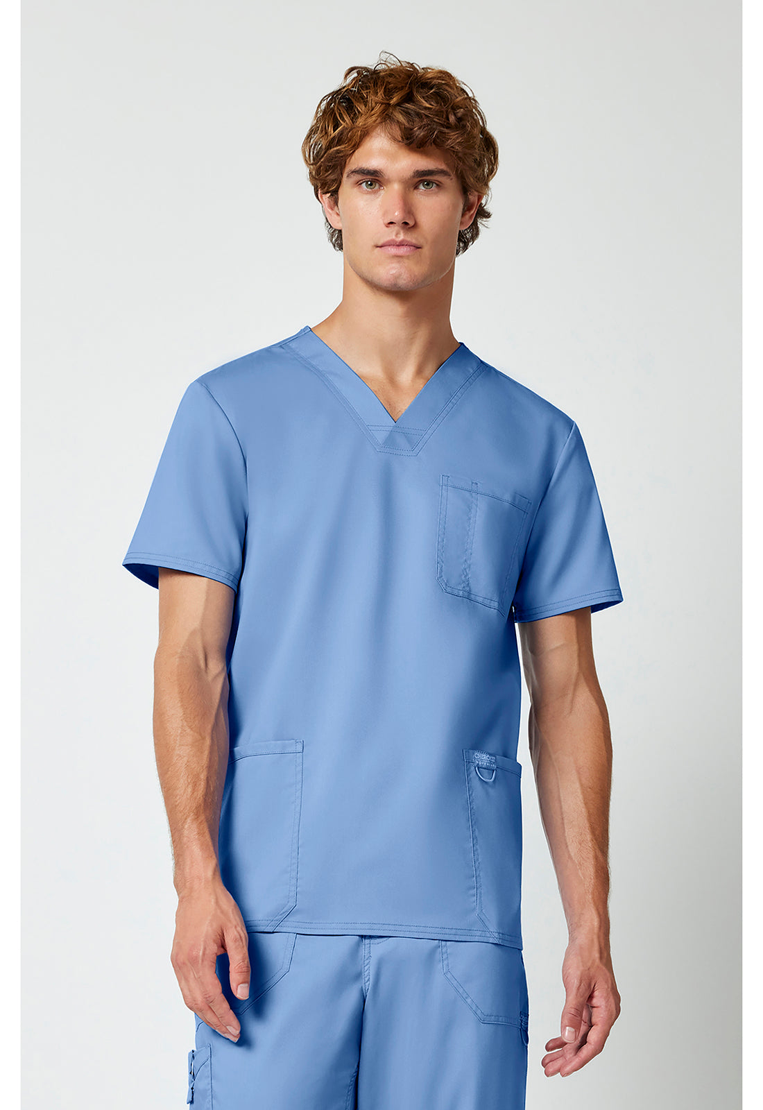 Cherokee WWE670 Men's V-Neck Top - Ciel Blue (front)