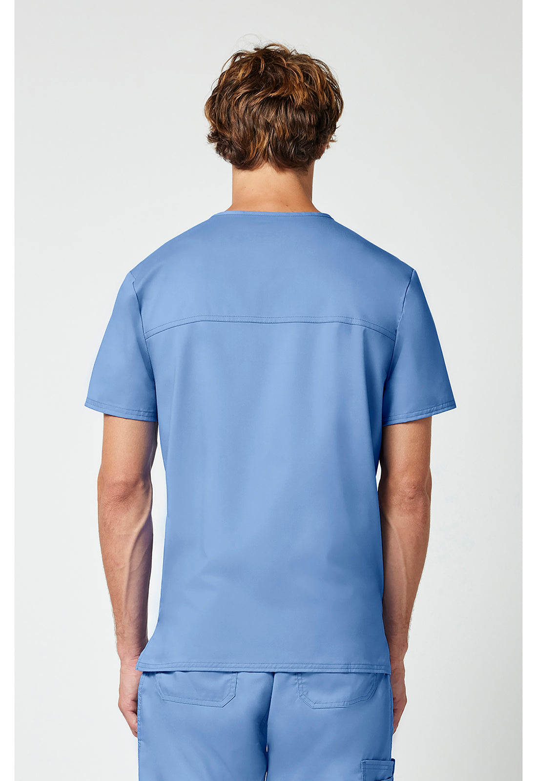 Cherokee WWE670 Men's V-Neck Top - Ciel Blue (back)