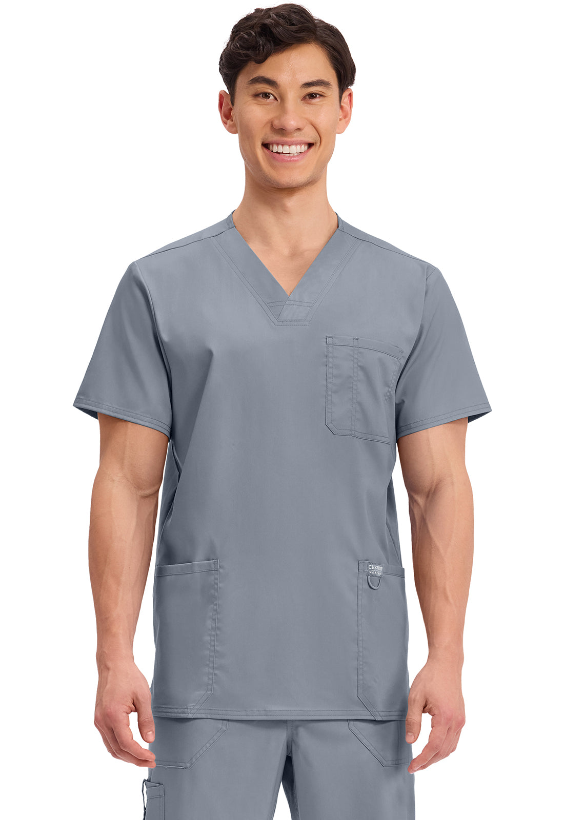 Cherokee WWE670 Men's V-Neck Top - Grey (front)