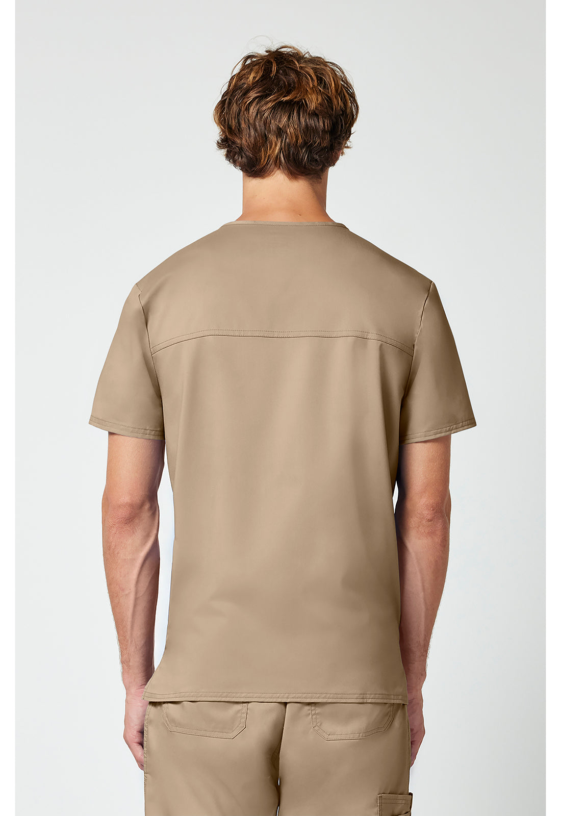 Cherokee WWE670 Men's V-Neck Top - Khaki (back)