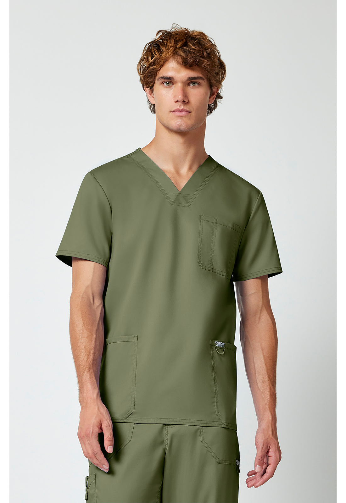 Cherokee WWE670 Men's V-Neck Top - Olive (front)