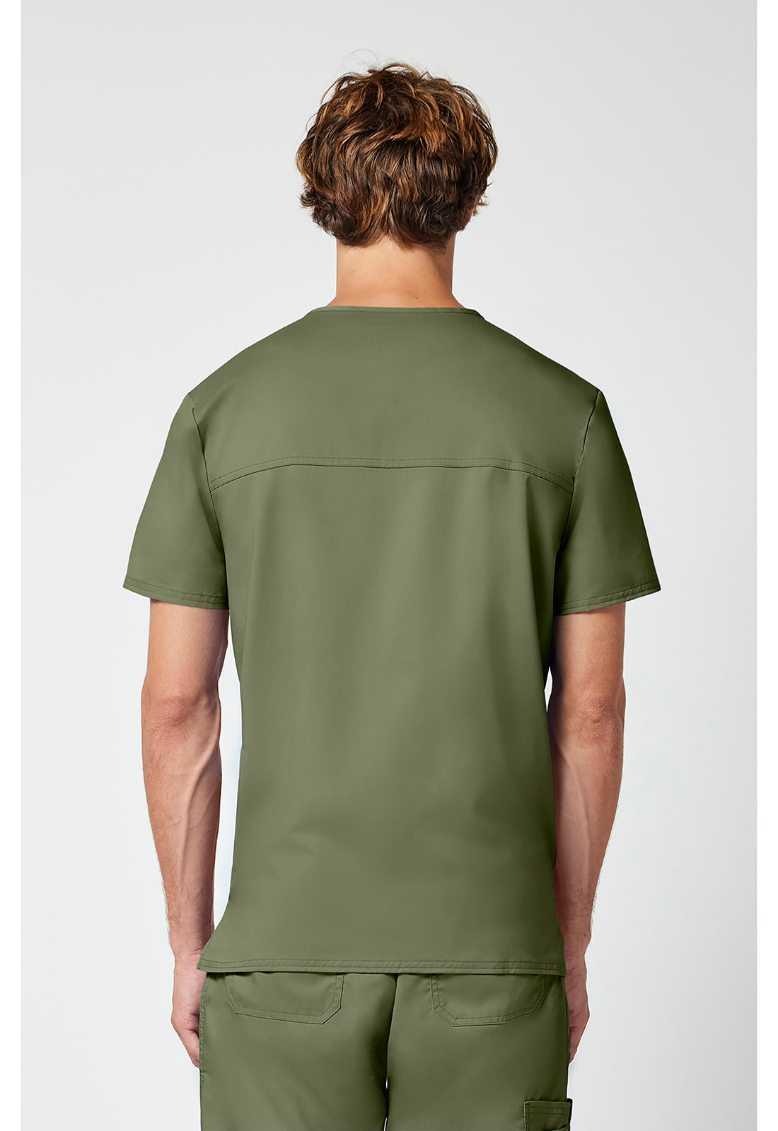 Cherokee WWE670 Men's V-Neck Top - Olive (back)