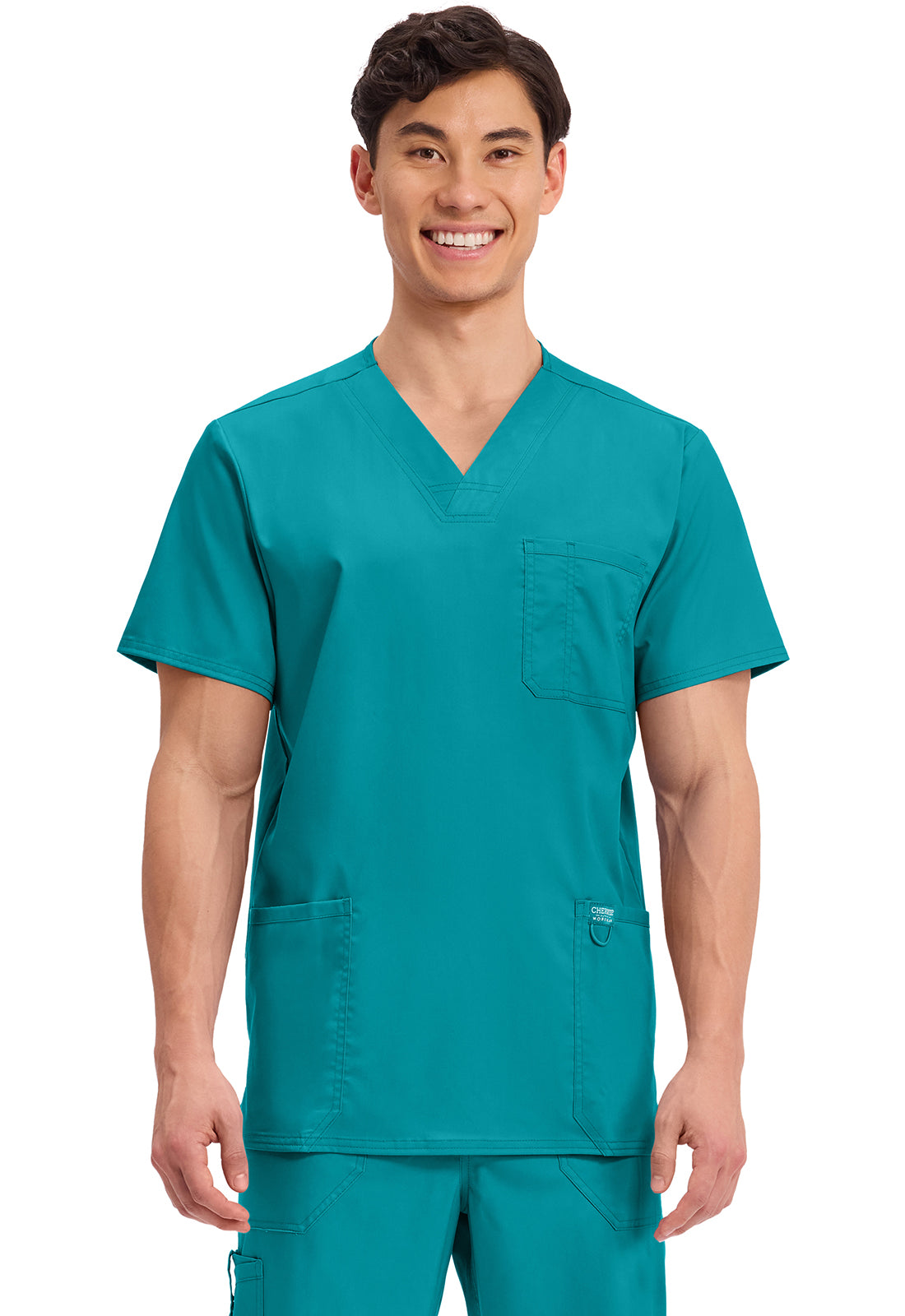Cherokee WWE670 Men's V-Neck Top - Teal Blue (front)