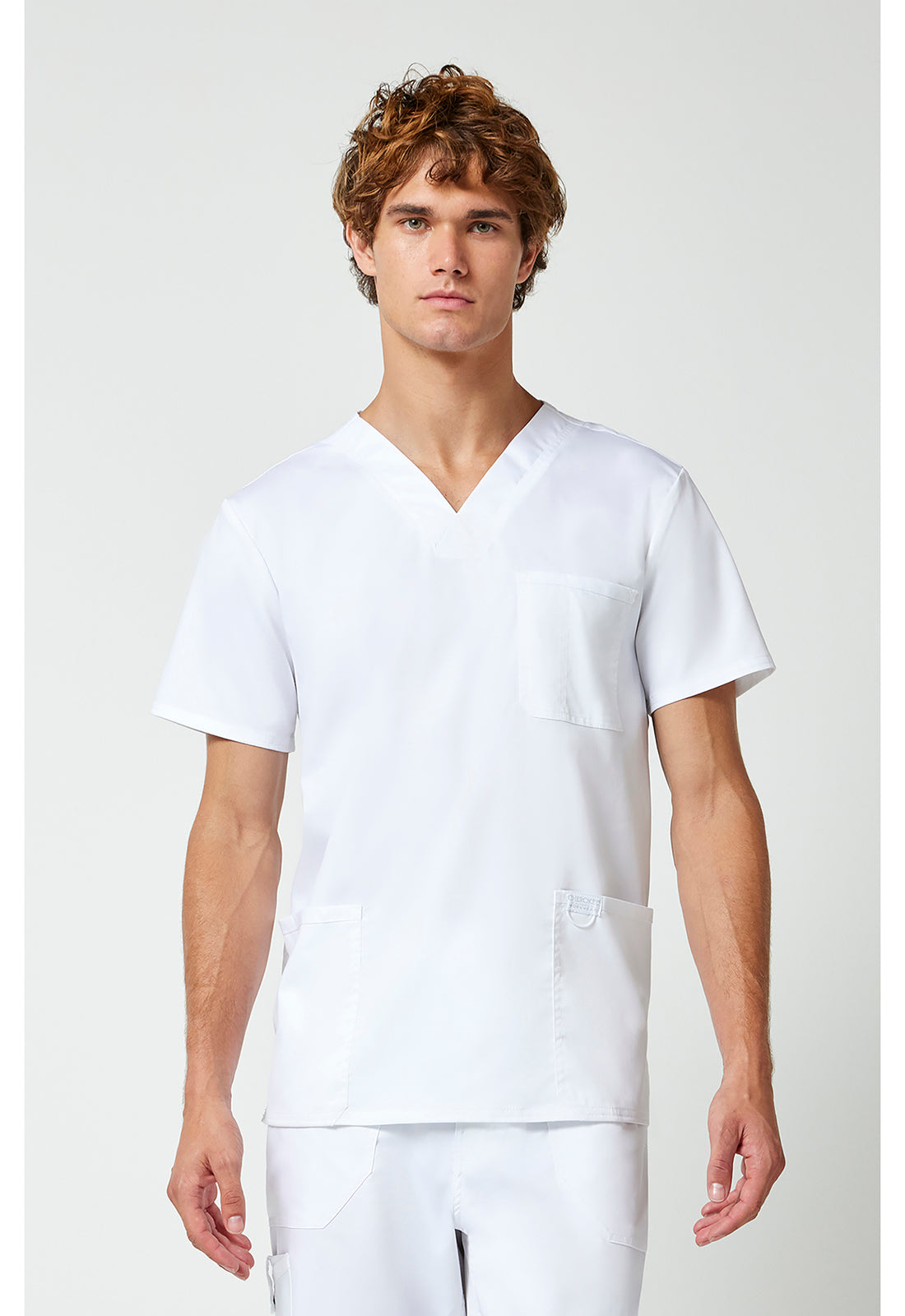 Cherokee WWE670 Men's V-Neck Top - White (front)