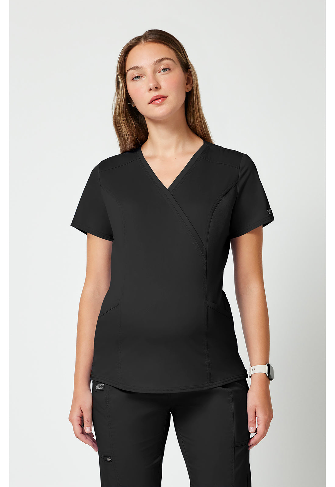 Cherokee WWE688 Maternity Mock Wrap Top - Black (front)