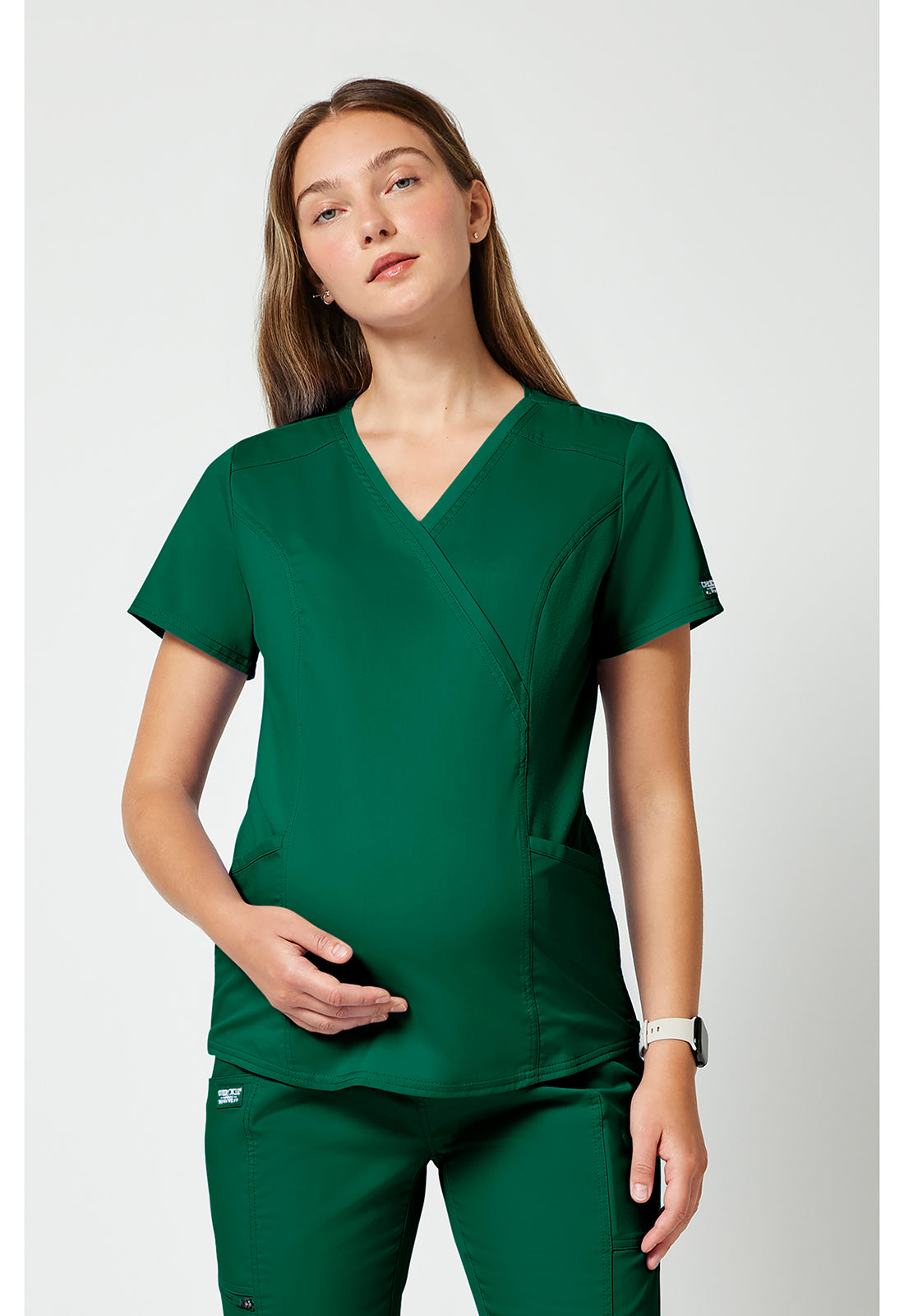 Cherokee WWE688 Maternity Mock Wrap Top - Hunter Green (front)