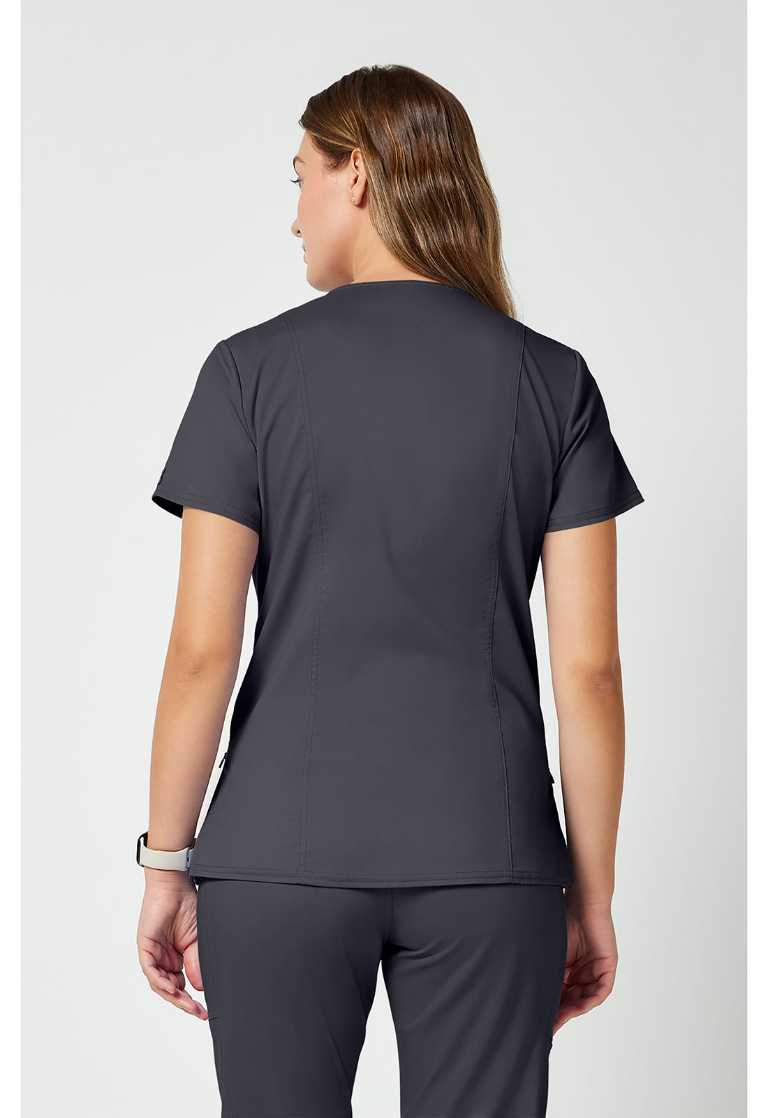 Cherokee WWE688 Maternity Mock Wrap Top - Pewter (back)