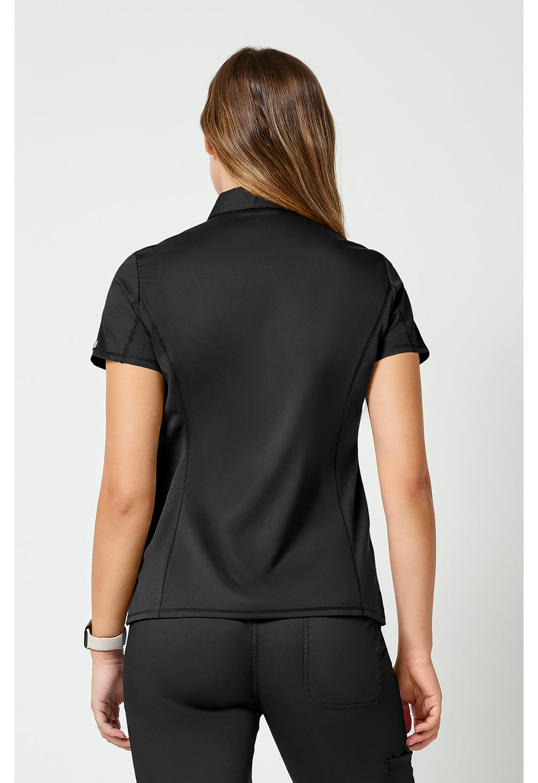 Cherokee WWE698 Tuckable Snap Front Polo Shirt - Black (back)