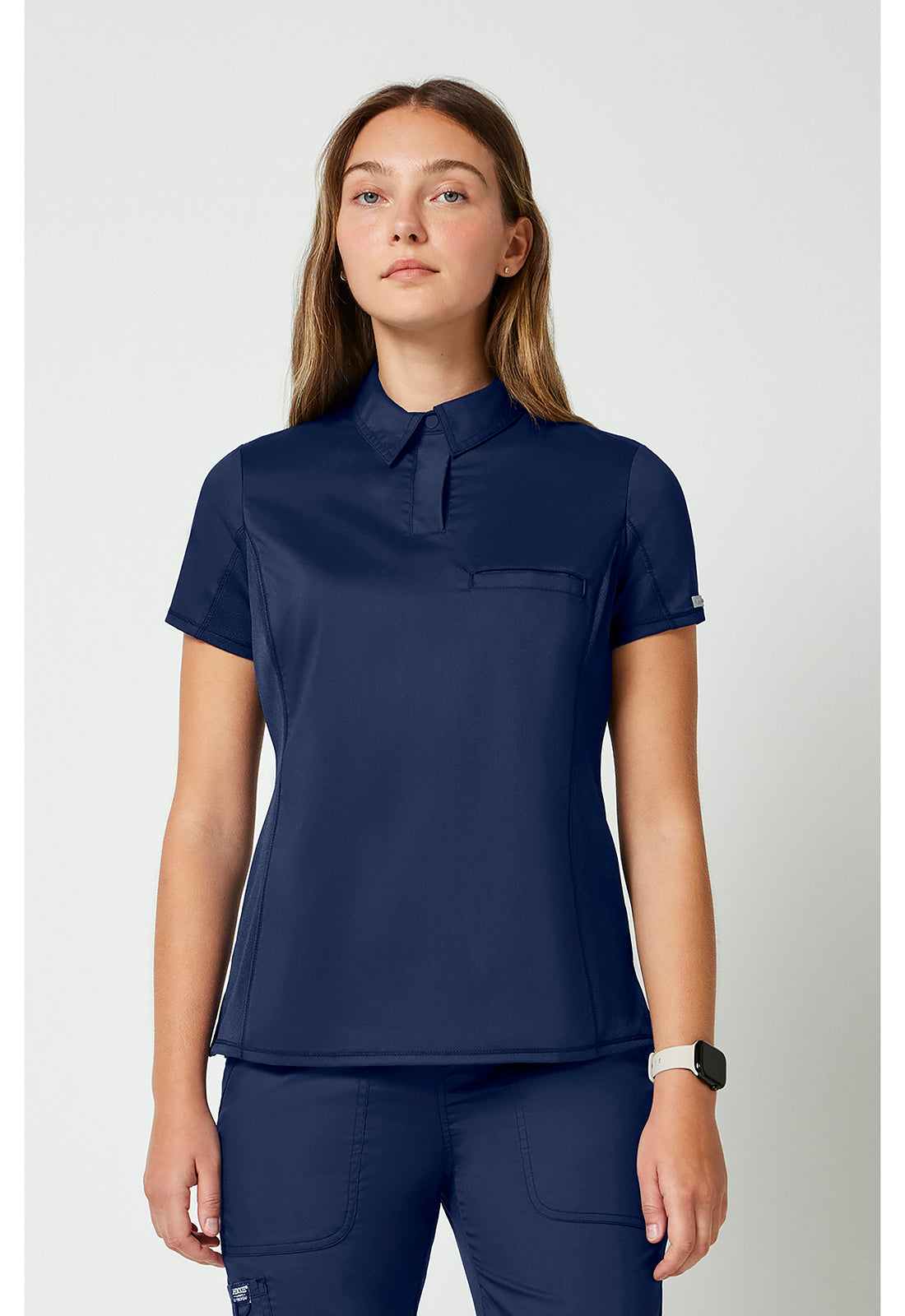 Cherokee WWE698 Tuckable Snap Front Polo Shirt - Navy (front)