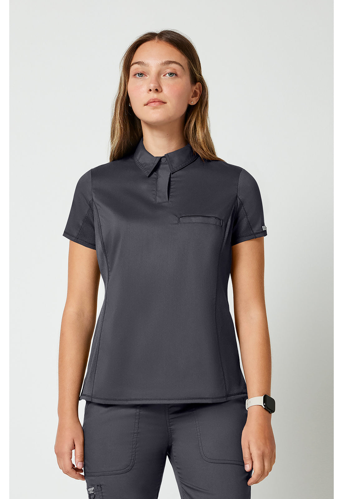 Cherokee WWE698 Tuckable Snap Front Polo Shirt - Pewter (front)