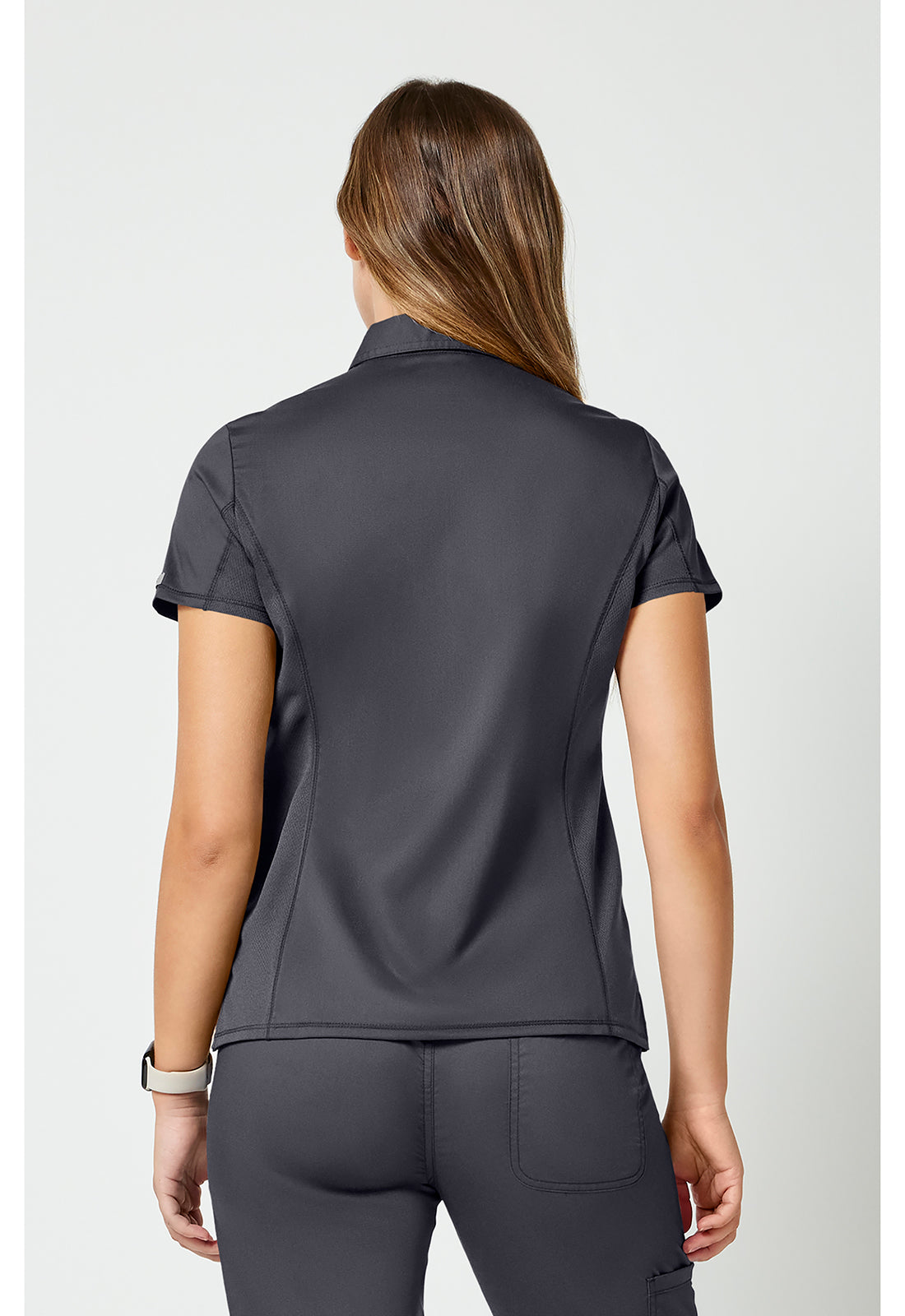 Cherokee WWE698 Tuckable Snap Front Polo Shirt - Pewter (back)