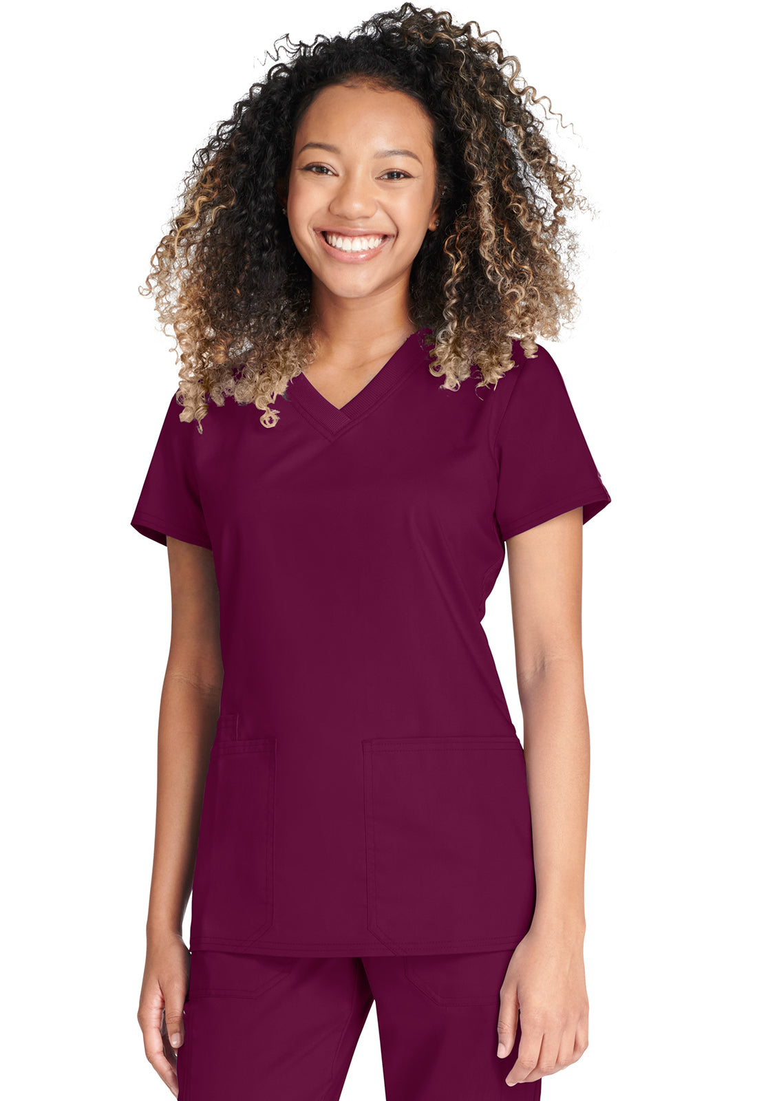 Cherokee WWE770AB V-Neck Top - Wine (front)