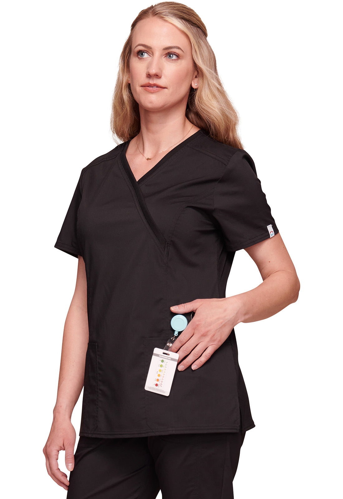 Cherokee WWE775AB Mock Wrap Top - Black (front)