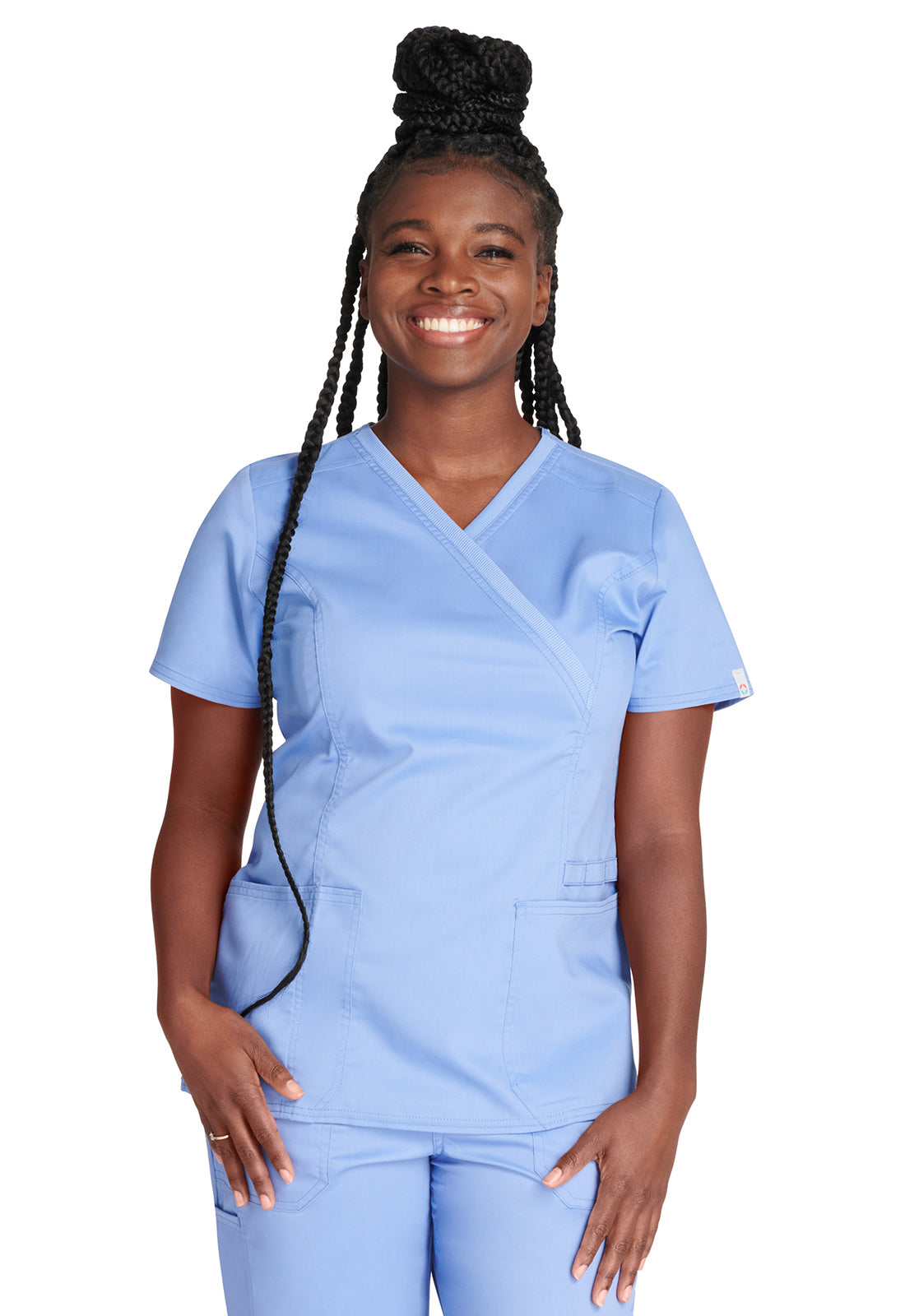 Cherokee WWE775AB Mock Wrap Top - Ciel Blue (front)