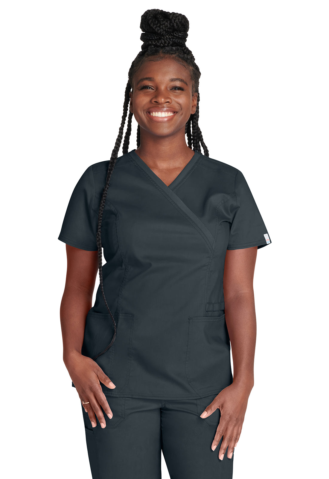 Cherokee WWE775AB Mock Wrap Top - Pewter (front)