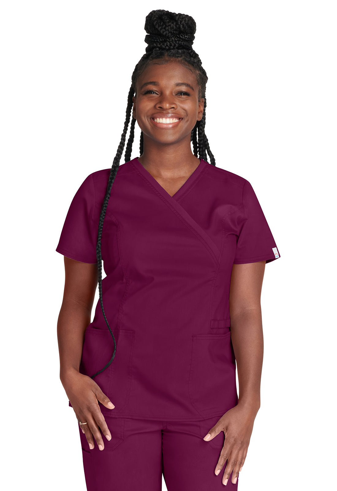 Cherokee WWE775AB Mock Wrap Top - Wine (front)