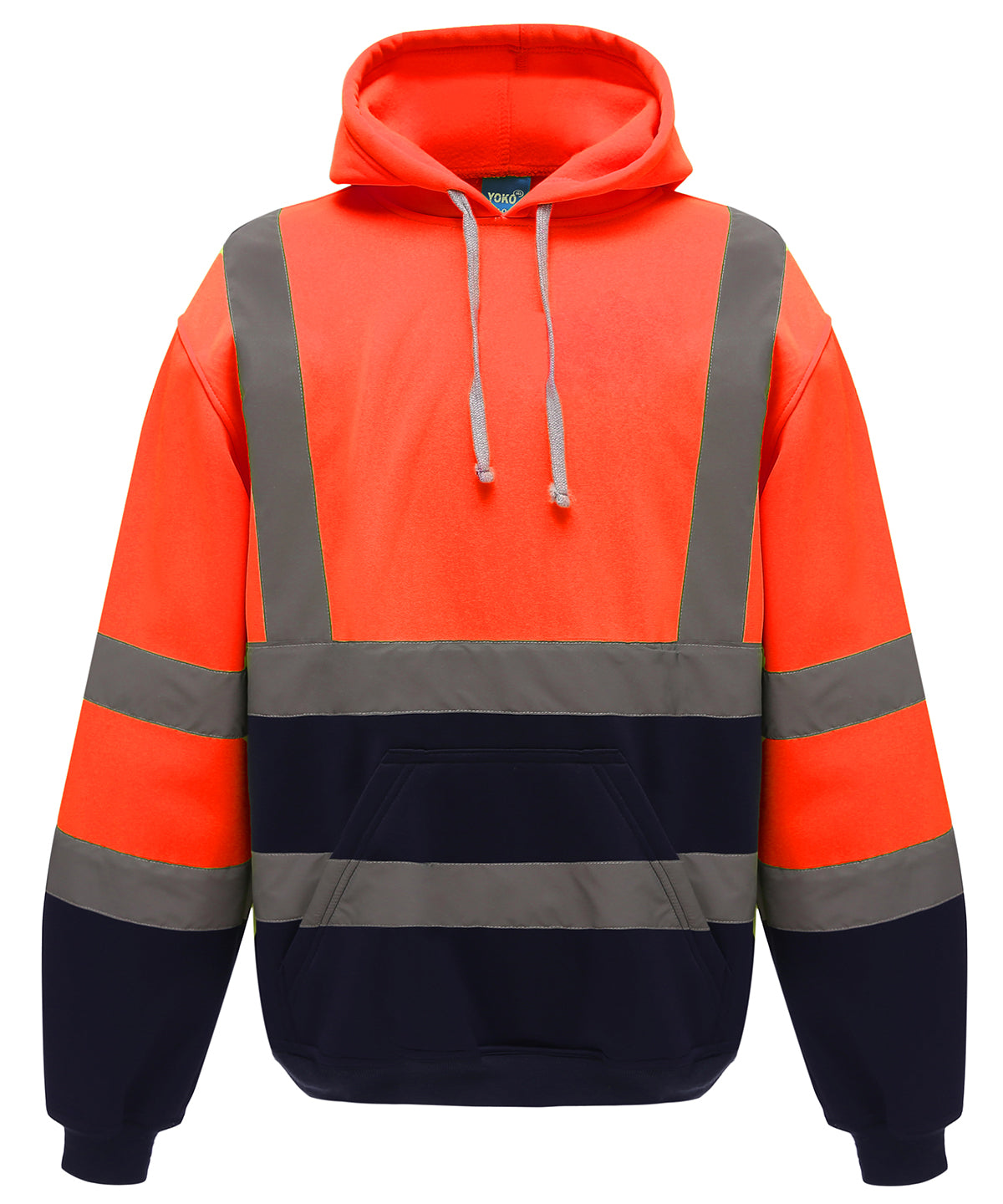 Yoko Hi-vis pull-over hoodie in Orange/Navy, front view