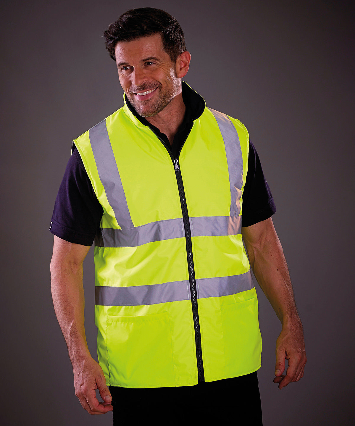 Yoko Hi-vis reversible fleece bodywarmer, lifestyle photo
