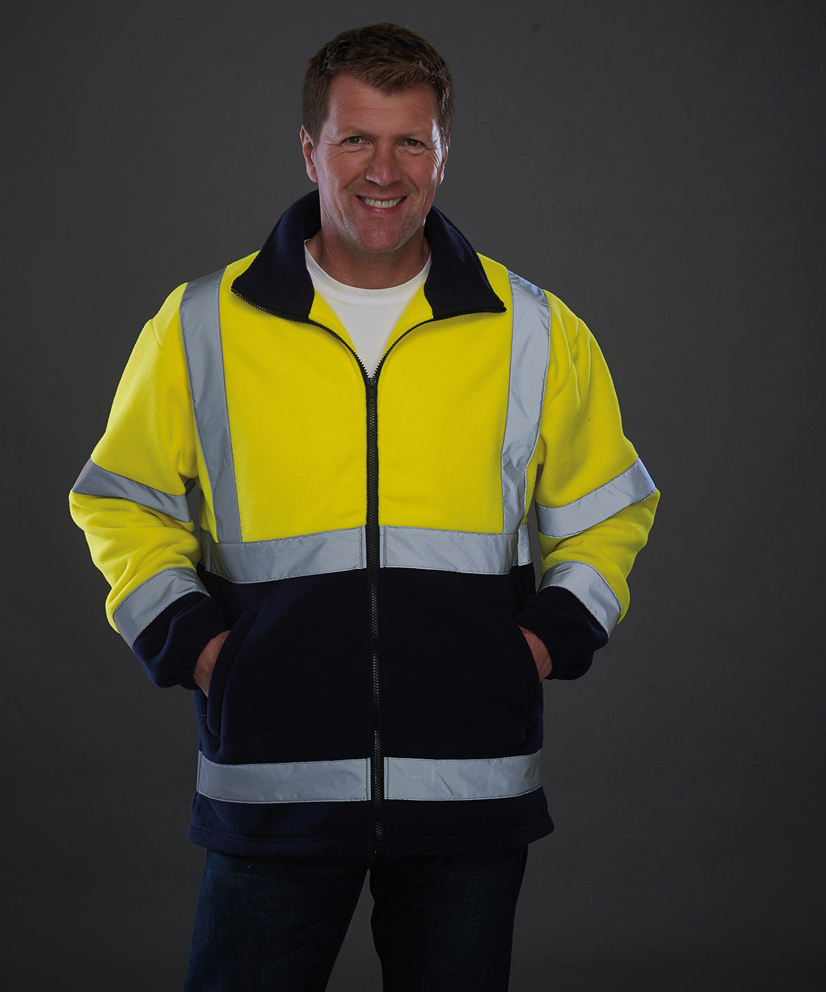 Yoko Hi-vis heavyweight fleece jacket, lifestyle photo