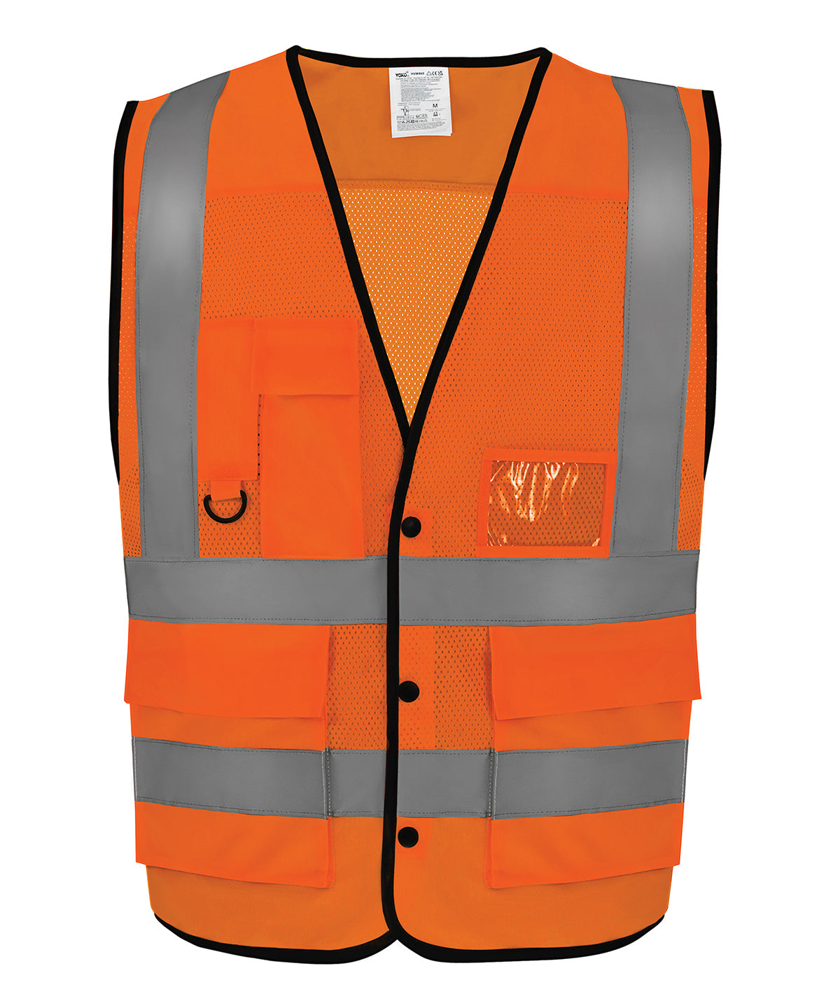 Yoko Hi-vis superior open mesh button waistcoat in Hi-vis Orange, front view