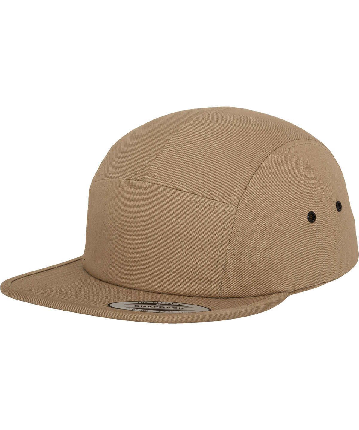 Flexfit by Yupoong Classic 5-panel jockey cap in Khaki, front view