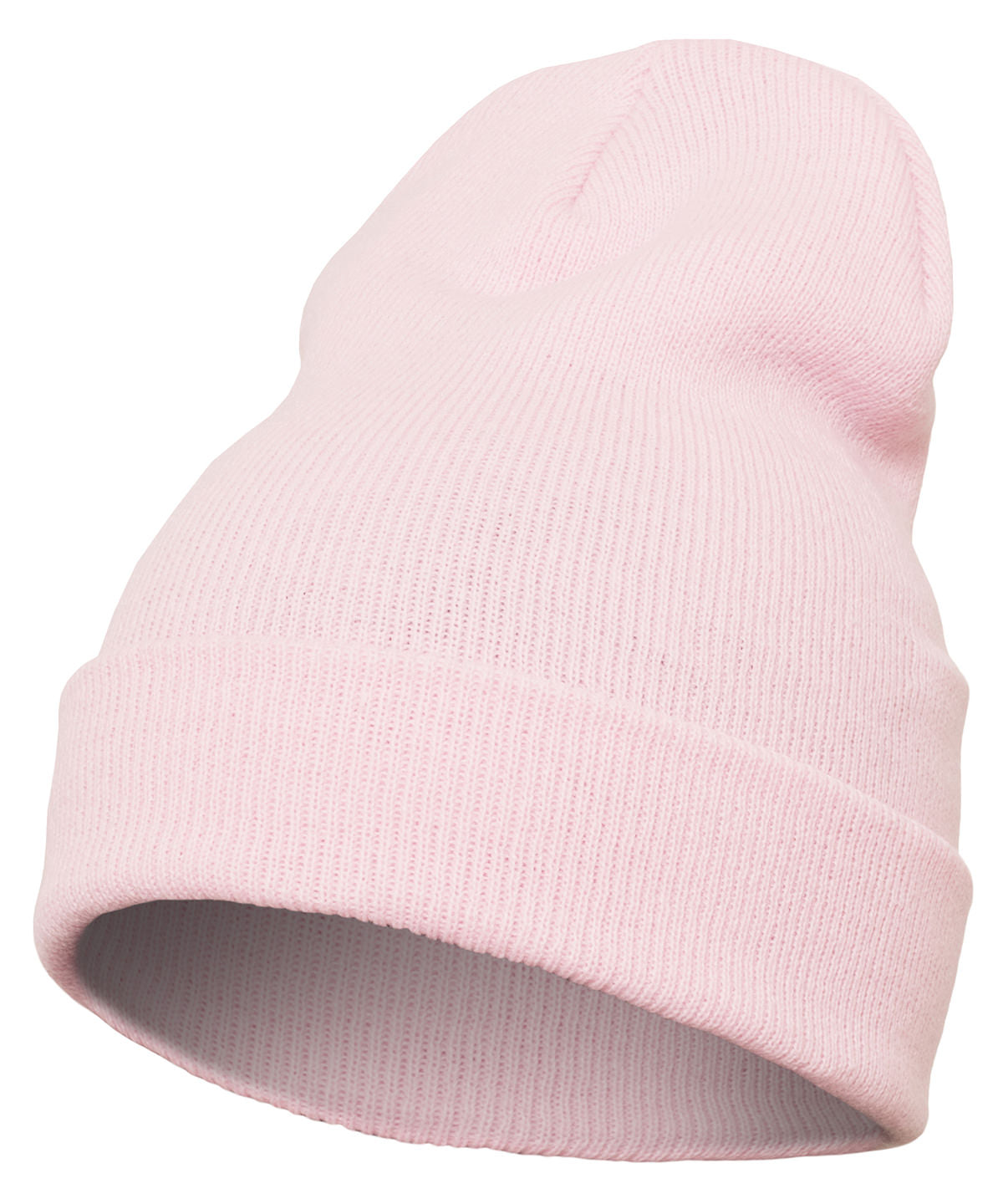 Flexfit by Yupoong Heavyweight long beanie in Baby Pink, front view