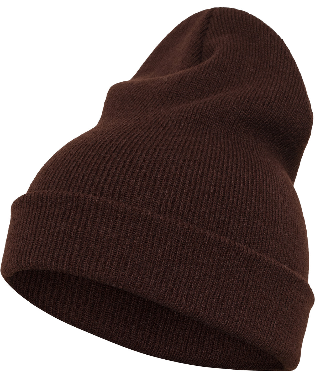 Flexfit by Yupoong Heavyweight long beanie in Brown, front view