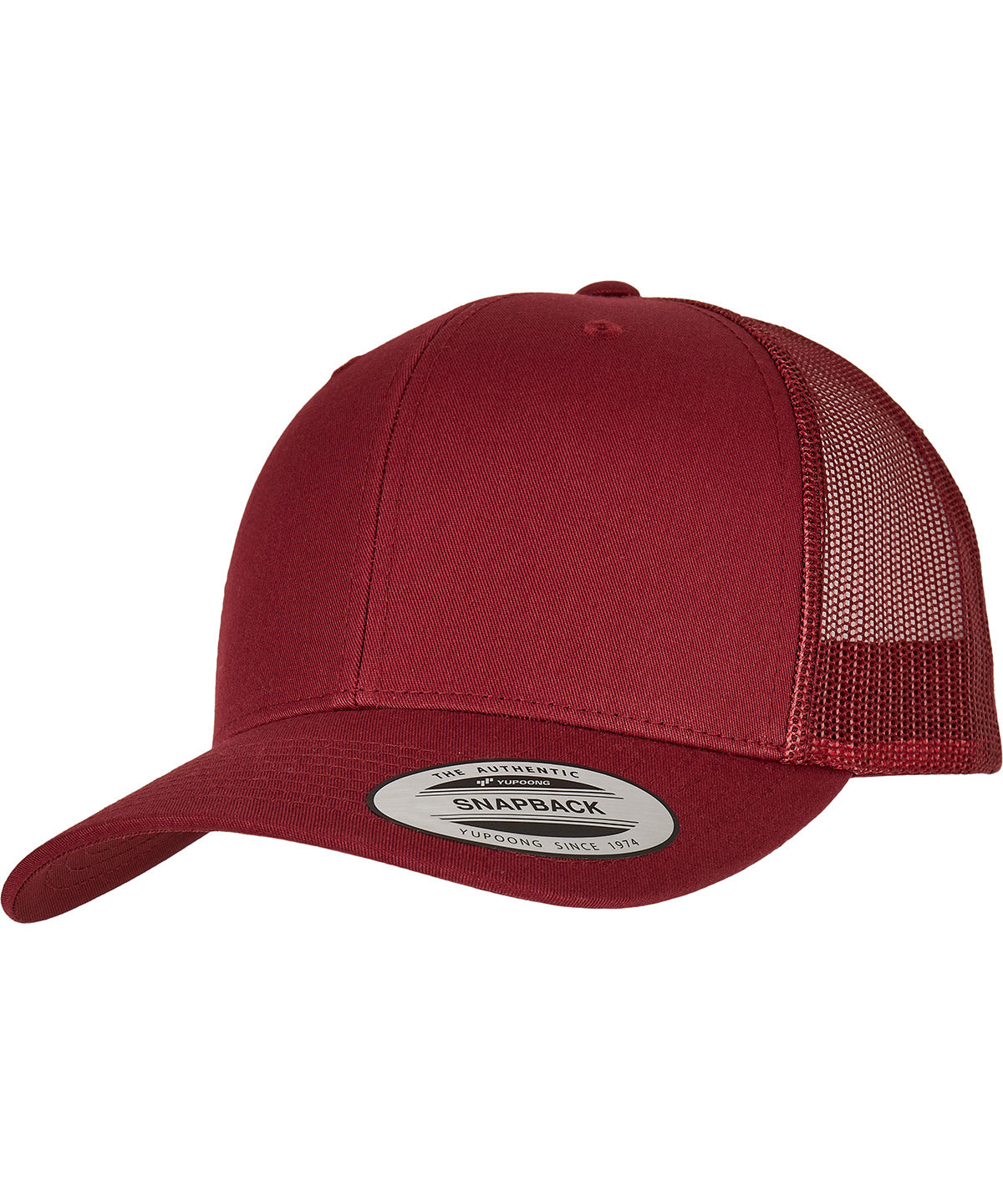 Flexfit by Yupoong Retro trucker cap in Cranberry, front view