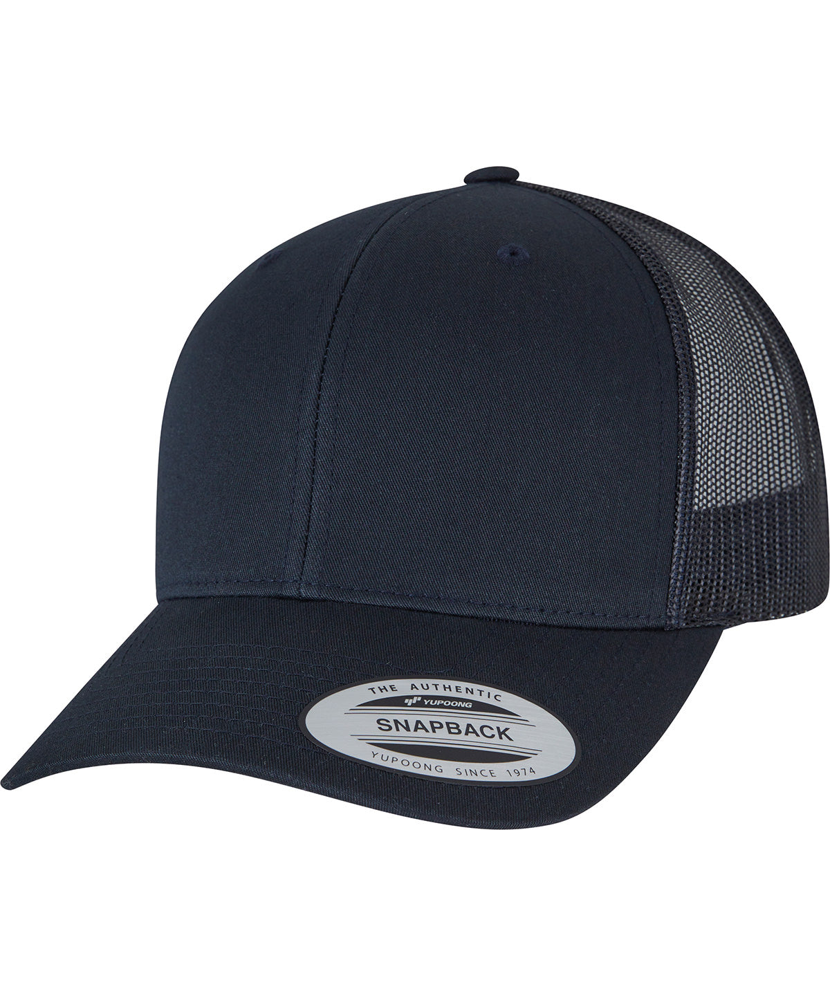 Flexfit by Yupoong Retro trucker cap in Dark Navy, front view