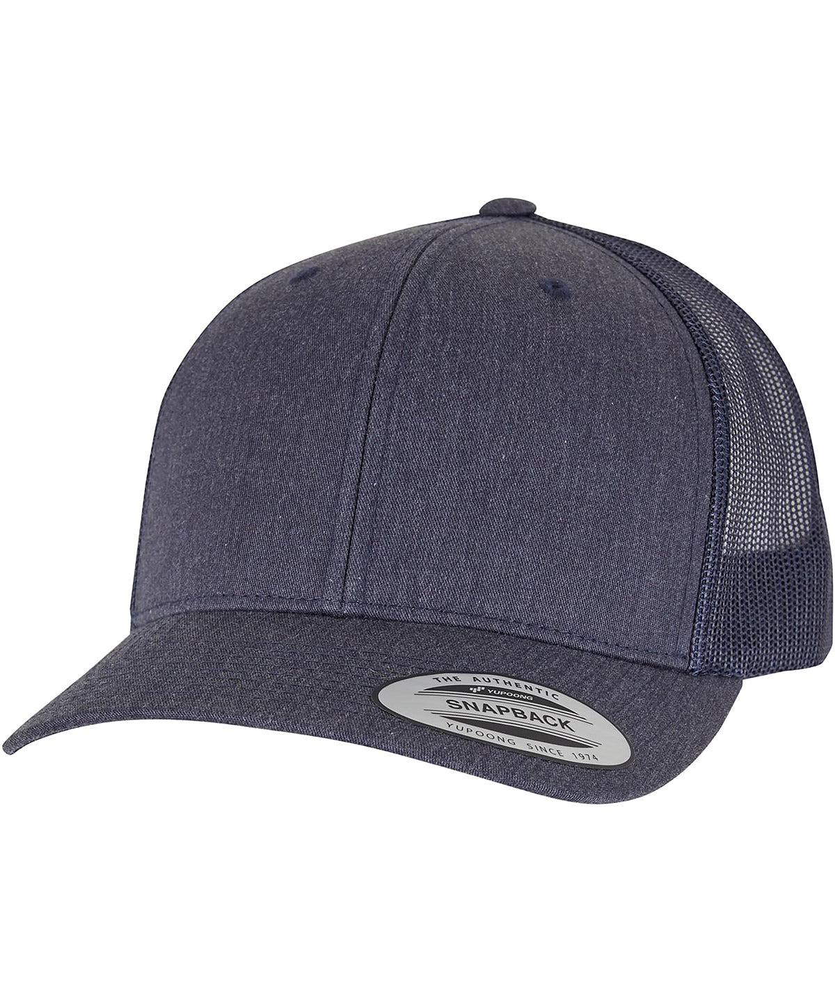 Flexfit by Yupoong Retro trucker cap in Heather Navy, front view