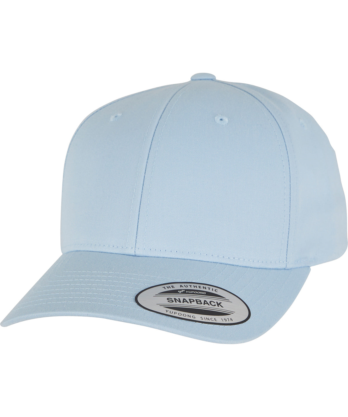 Flexfit by Yupoong Curved classic snapback (7706) in Light Blue, front view