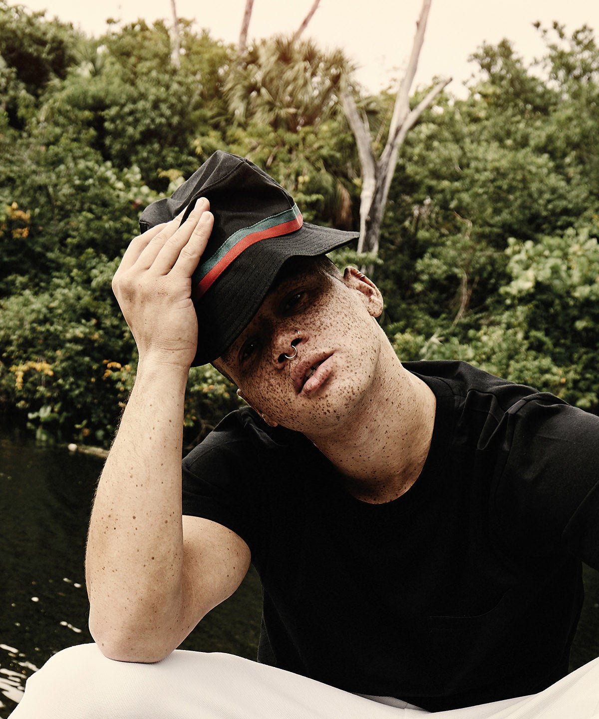 Flexfit by Yupoong Stripe bucket hat, lifestyle photo