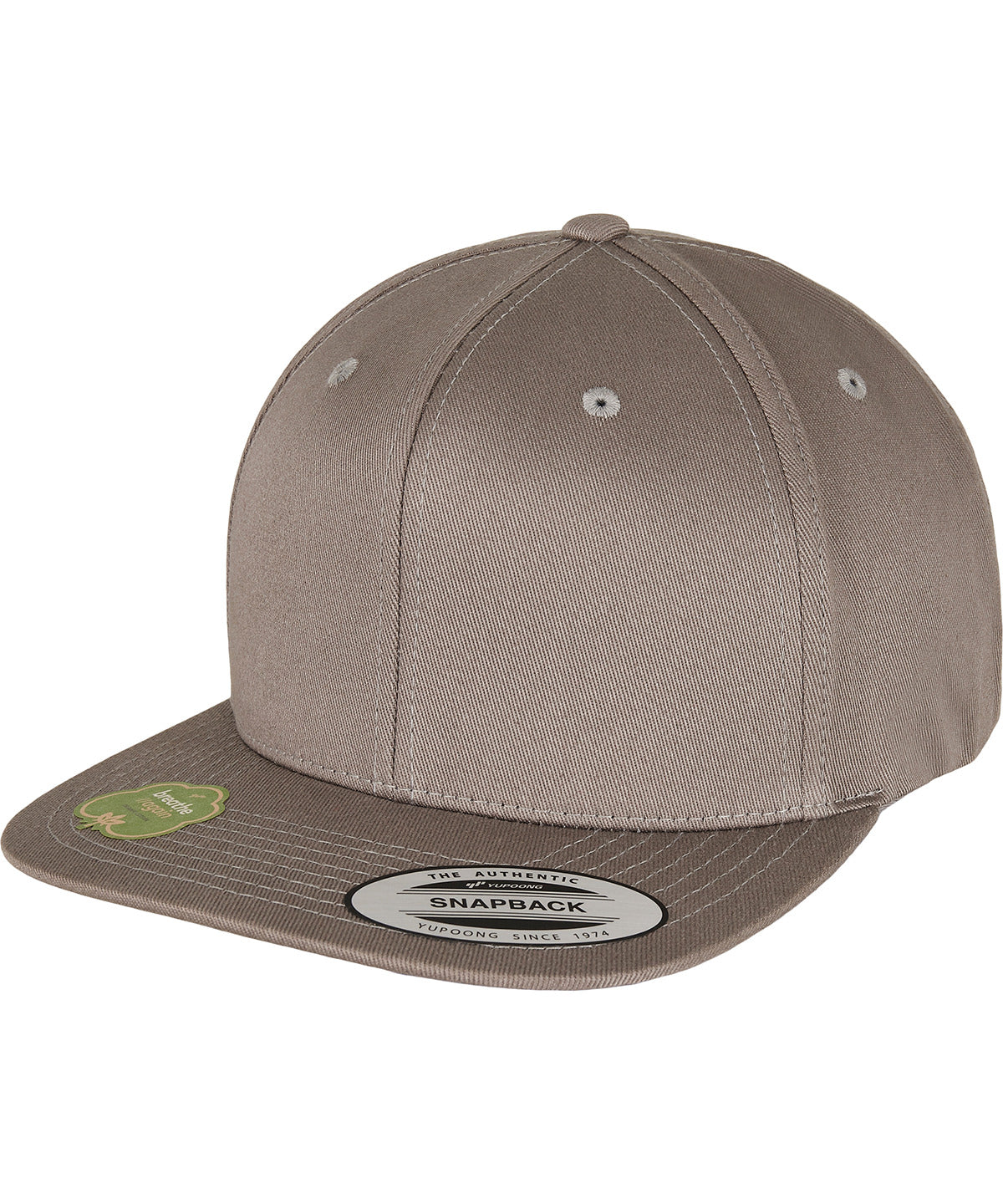 Flexfit by Yupoong Organic cotton snapback in Pale Grey, front view