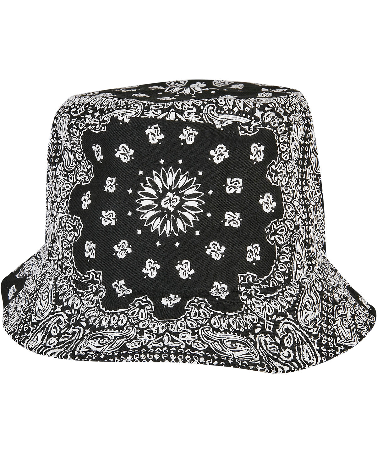 Flexfit by Yupoong Bandana print bucket hat in Black, front view