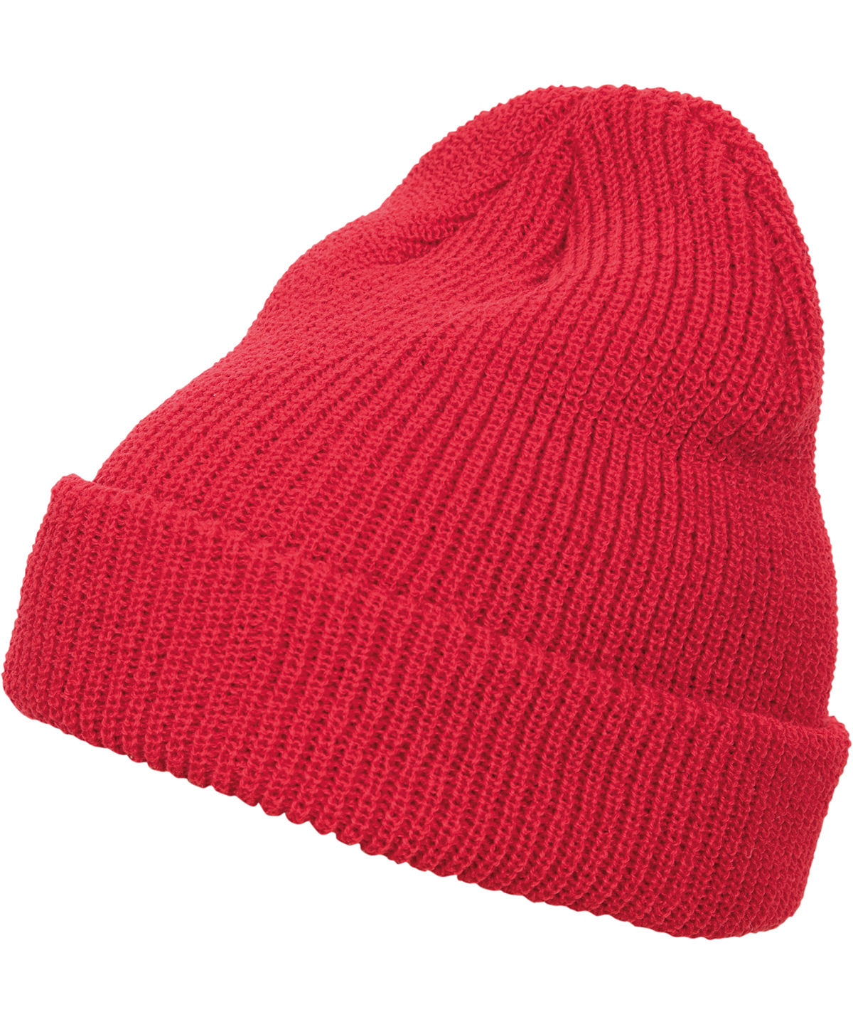 Flexfit by Yupoong Long knit beanie in Red, front view
