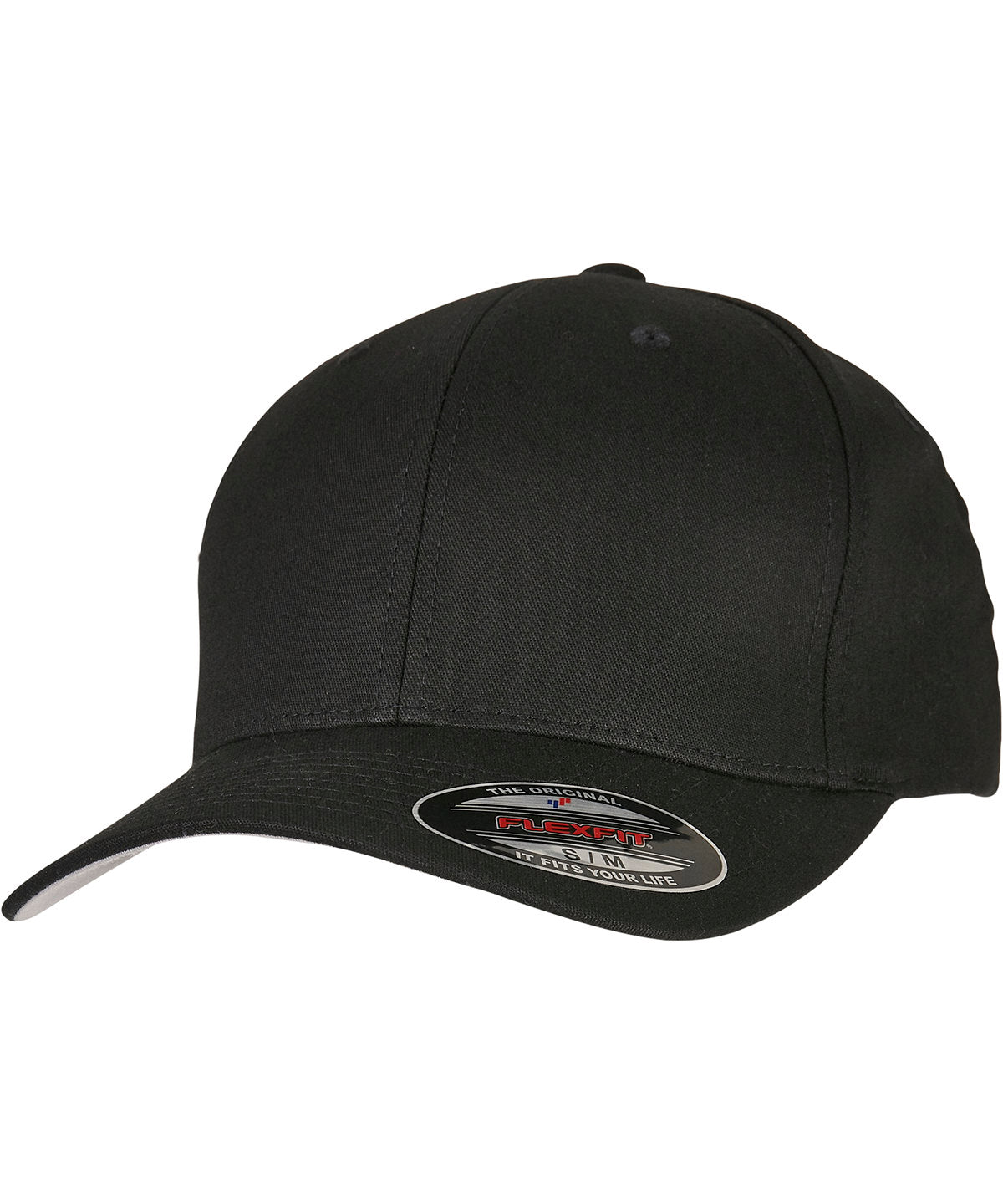 Flexfit by Yupoong V-Flexfit cotton twill cap in Black, front view