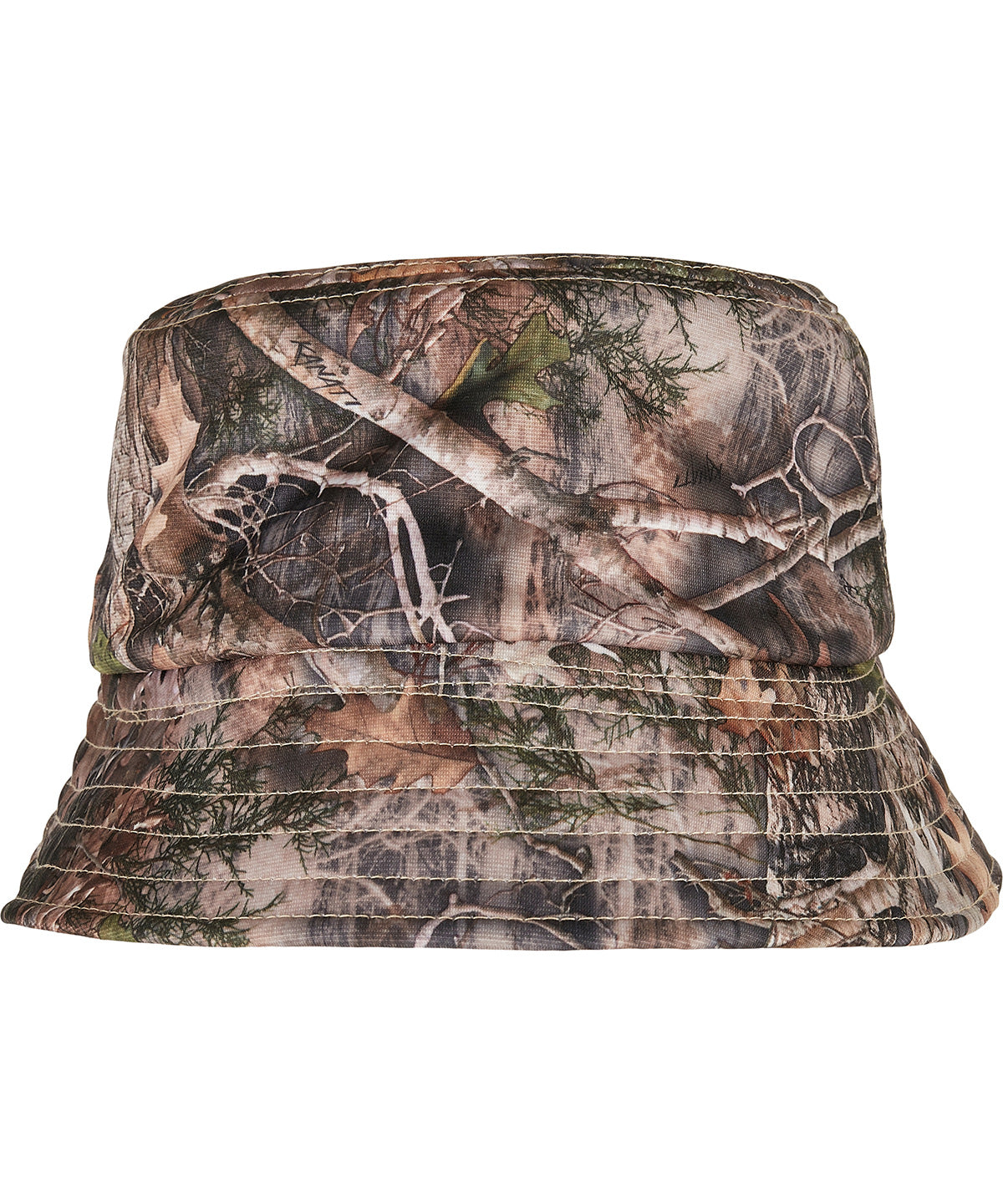 Flexfit by Yupoong Sherpa real tree camo reversible bucket hat in Camo Tree, front view