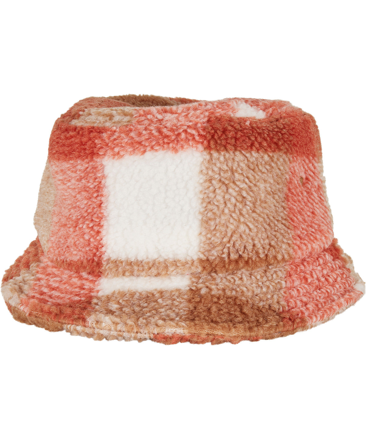 Flexfit by Yupoong Sherpa check bucket hat in White Sand/Toffee, front view