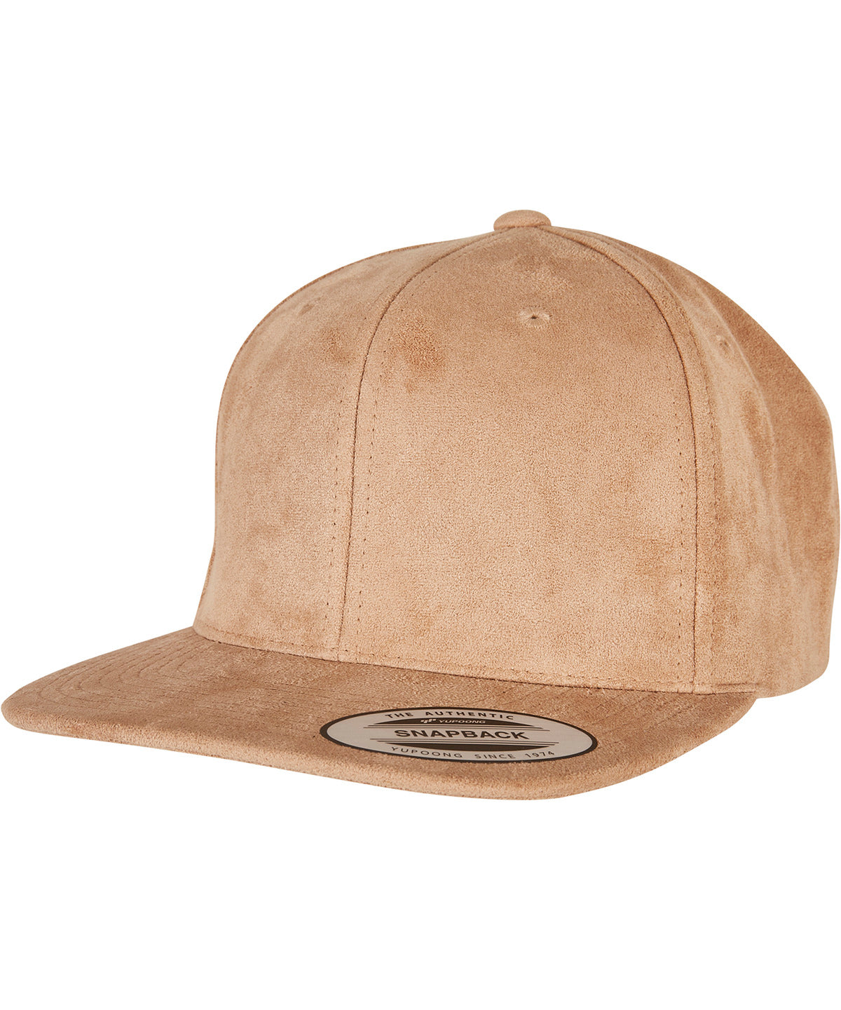 Flexfit by Yupoong Imitation suede leather snapback in Khaki, front view