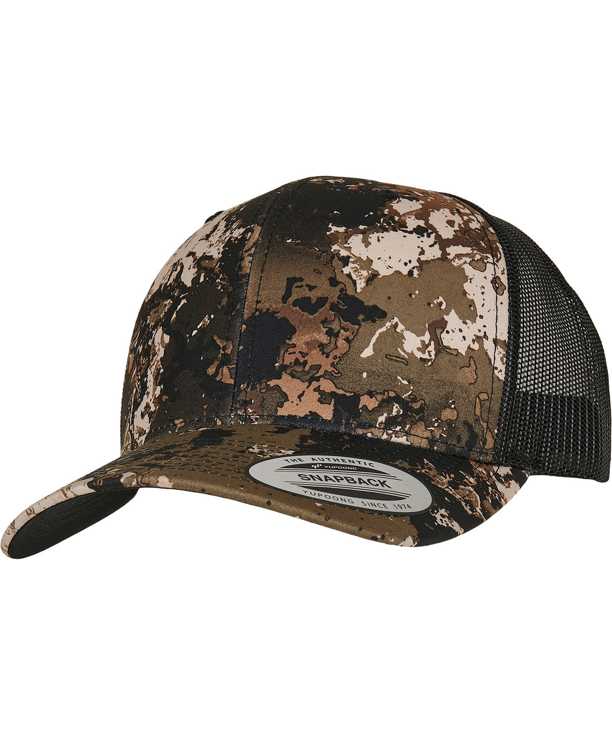 Flexfit by Yupoong YP Classics Veil Camo retro trucker cap in Wideland, front view