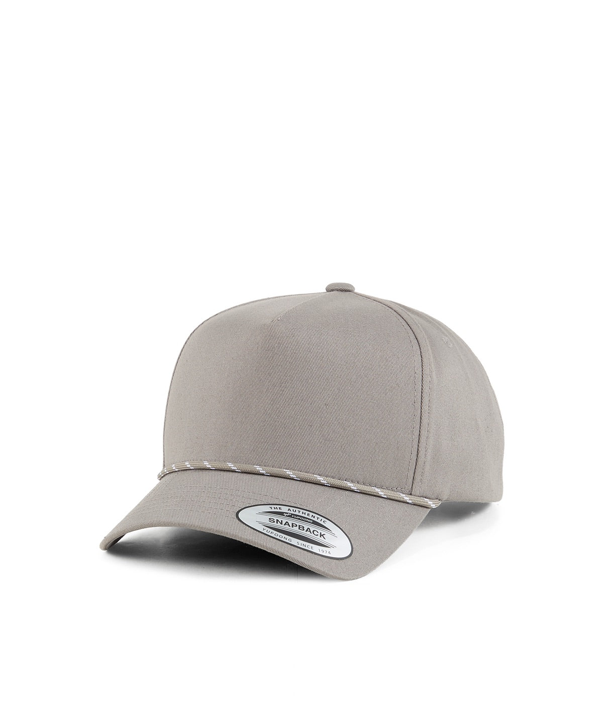 Flexfit by Yupoong YP Classics retro cotton blend 5-panel snapback cap in Grey, front view