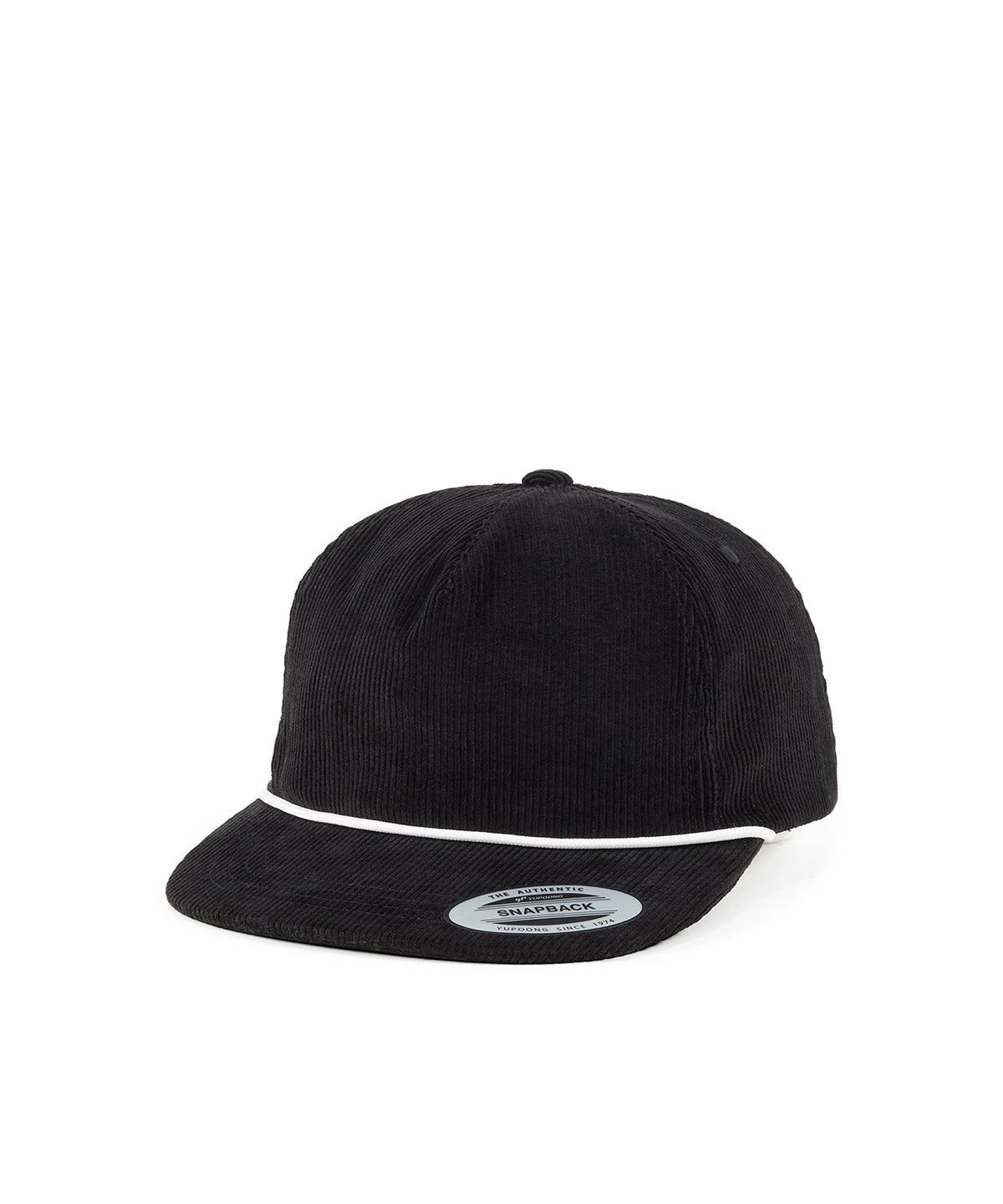 Flexfit by Yupoong YP Classics unstructured corduroy cap with braided rope in Black, front view