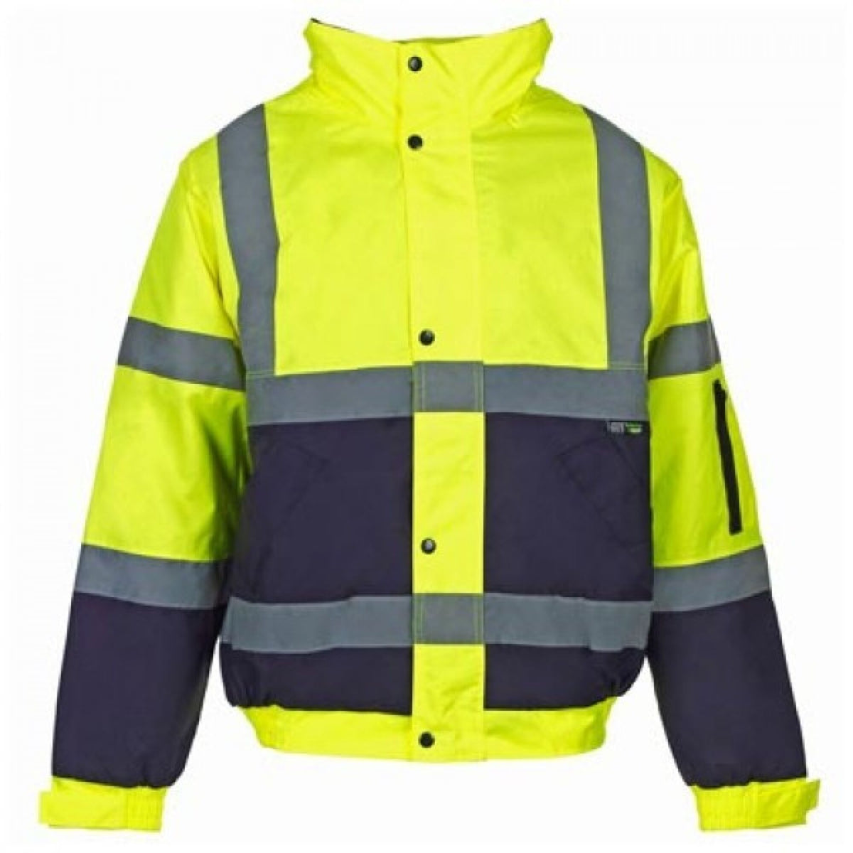 The Workwear Company Hi-Vis Reflective 2-Tone Bomber Jacket Yellow/Navy, front view