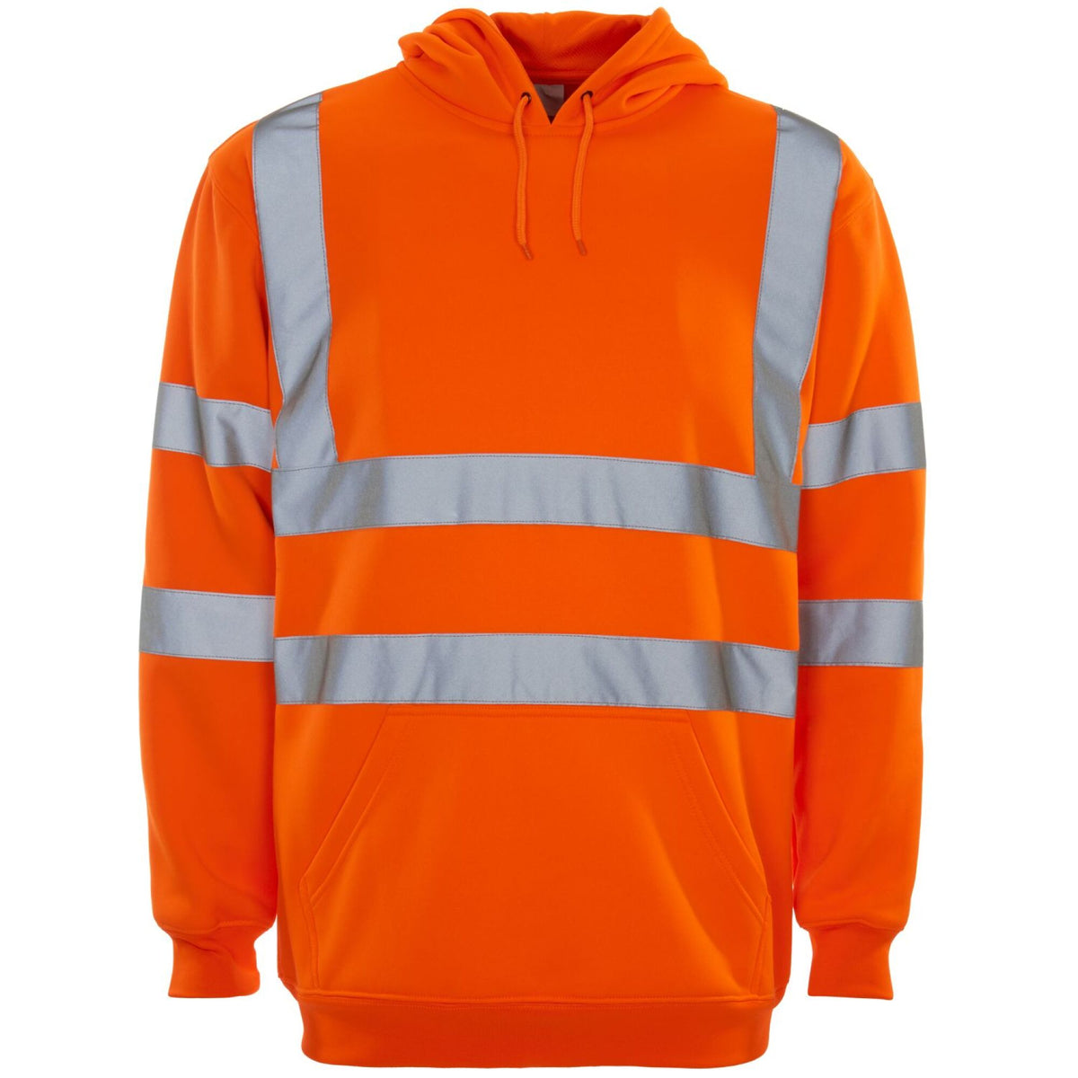 The Workwear Company Hi-Vis Reflective Hooded Sweatshirt Orange, front view
