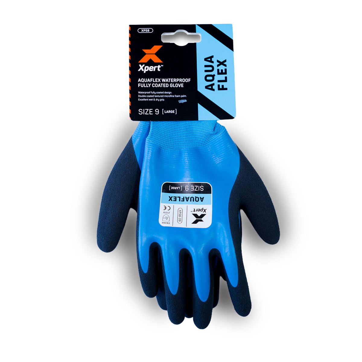 Xpert Core Aquaflex Waterproof Fully Coated Glove Blue/Black, front view