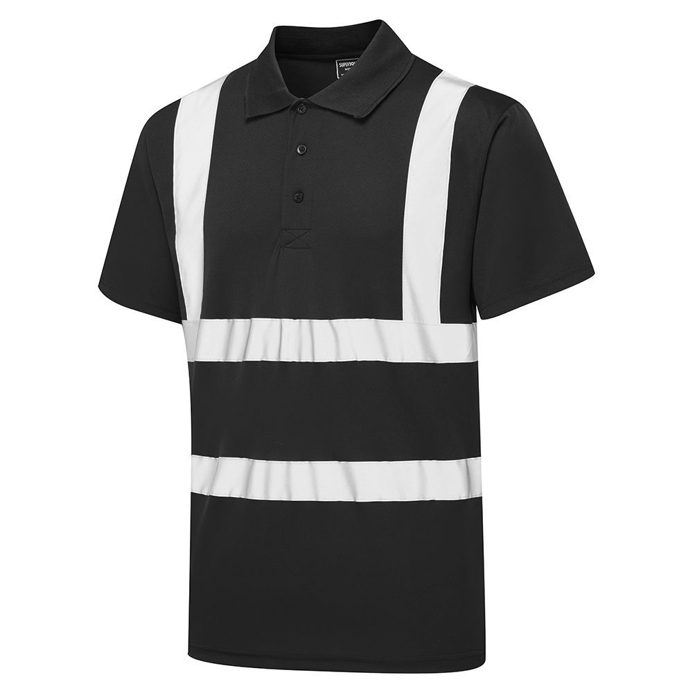 Supertouch Hi Vis Black Bird Eye Polo Shirt, main product image
